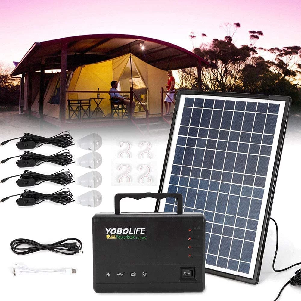 MIDUO 12V 4A Solar Power Generator Portable Battery Pack Power Station W/ 4 LED Bulbs