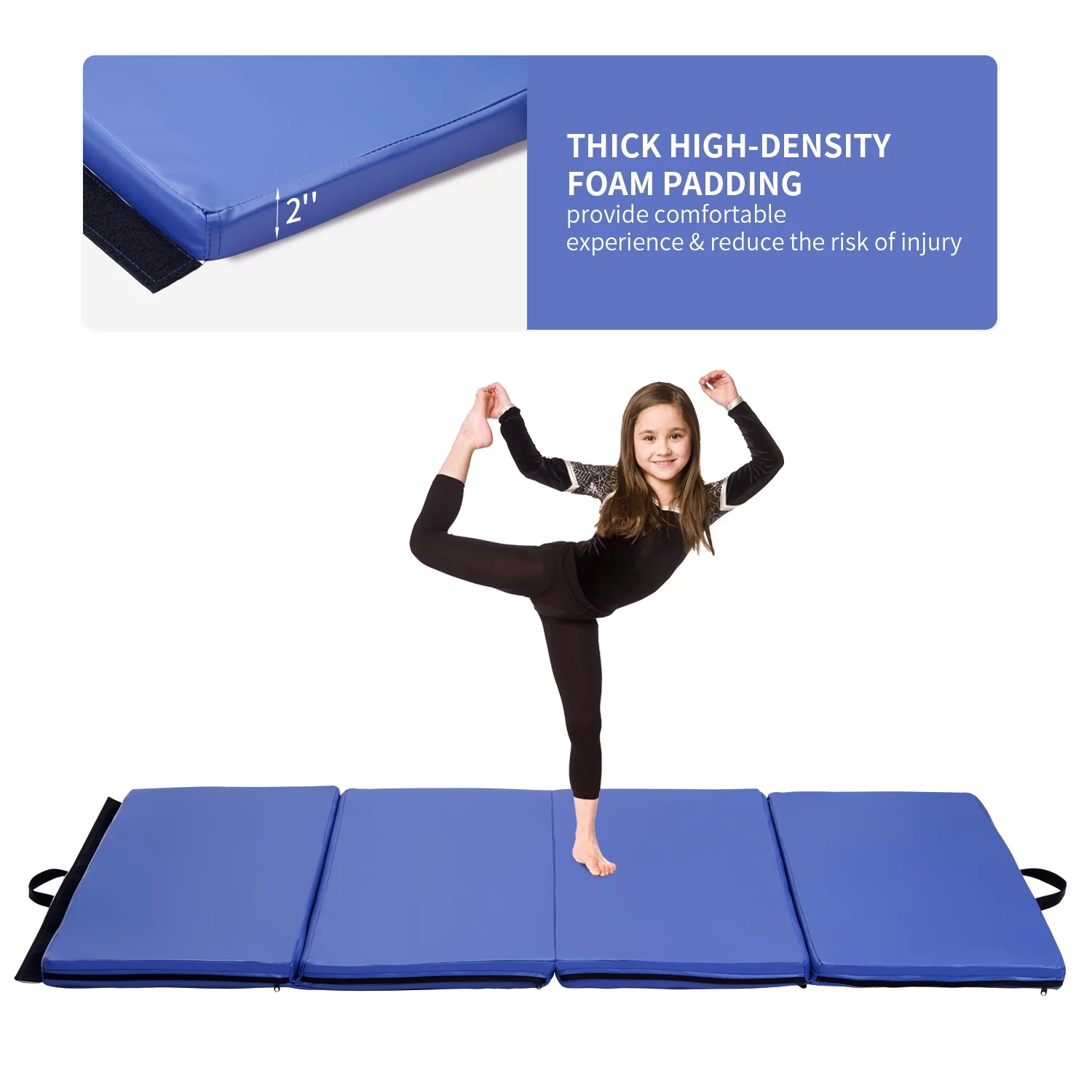 ZENOVA 3’x6’x2″ Folding Tumble Exercise Mats Gymnastics Mat Aerobics Stretching Yoga Mat for Home Gym, Blue