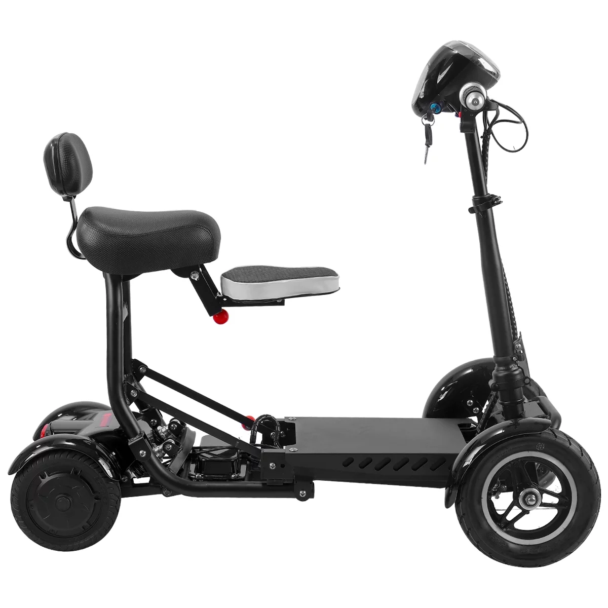 Heavy Duty Folding Power Scooter 300 lbs Capacity Up to 12 Miles LED Headlight and Brake Lights RED Color