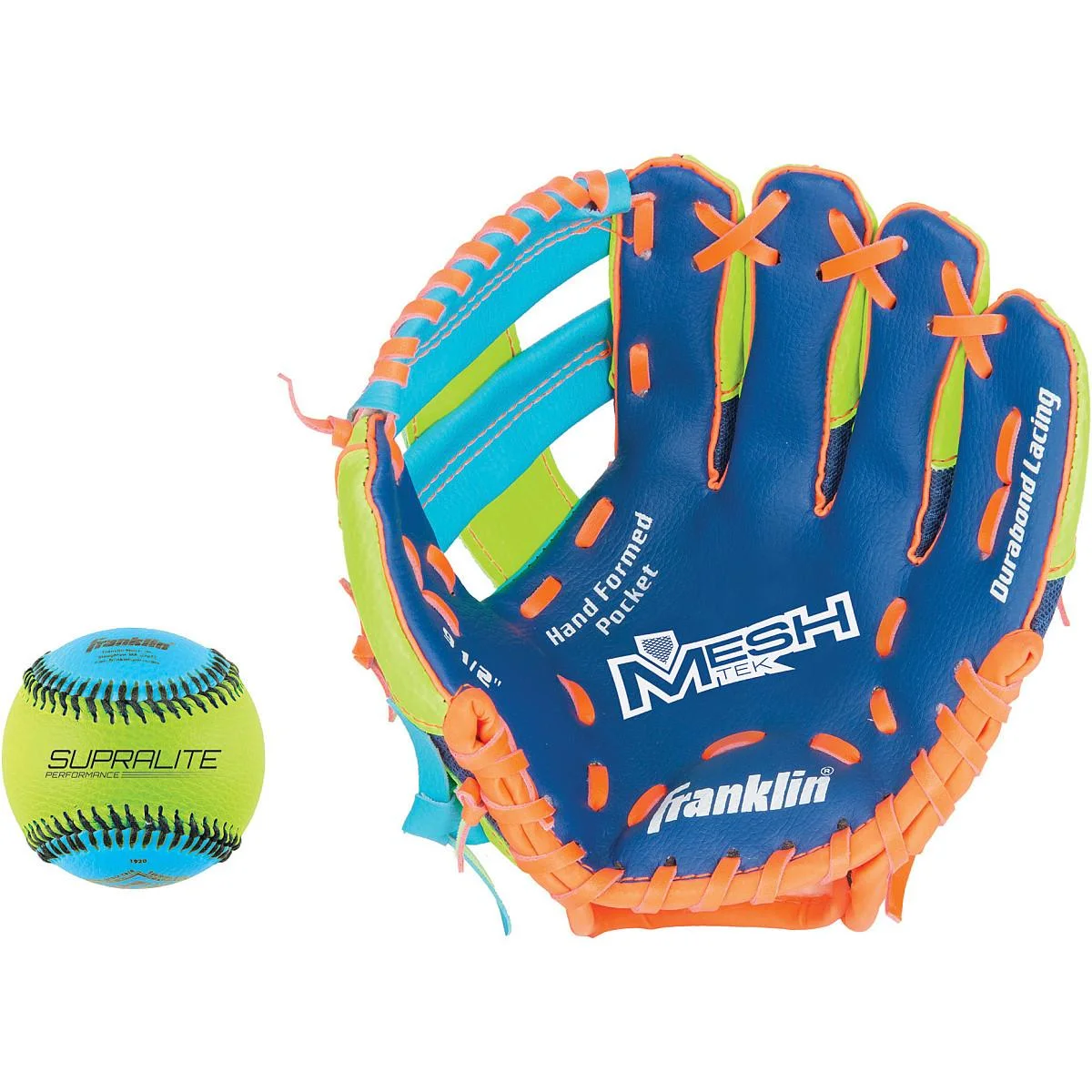 Franklin Sports Kid’s Glove and Ball Set – Meshtek Foam Baseball and T-Ball Mitt – Righty