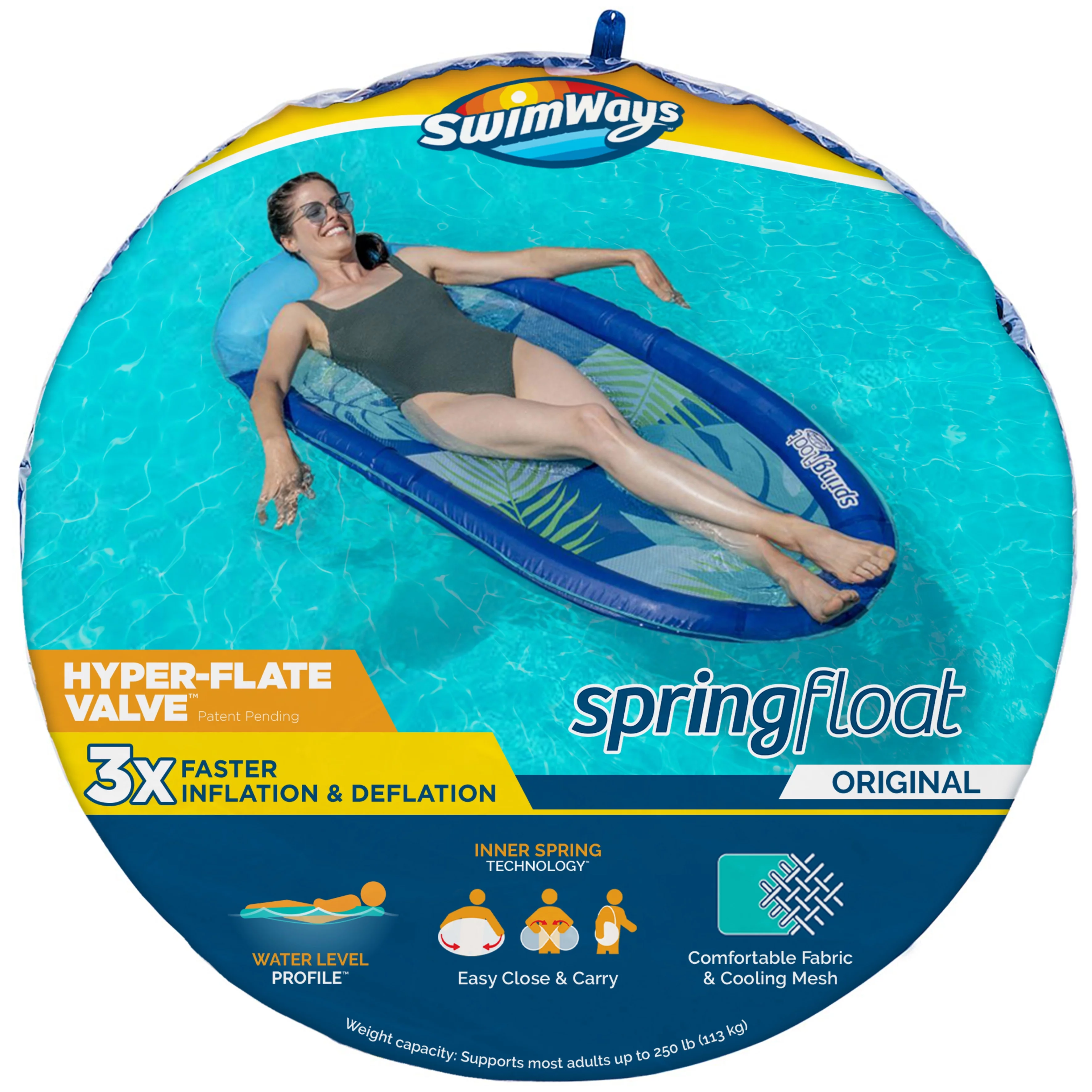 SwimWays Spring Float Inflatable Pool Lounger with Hyper-Flate Valve