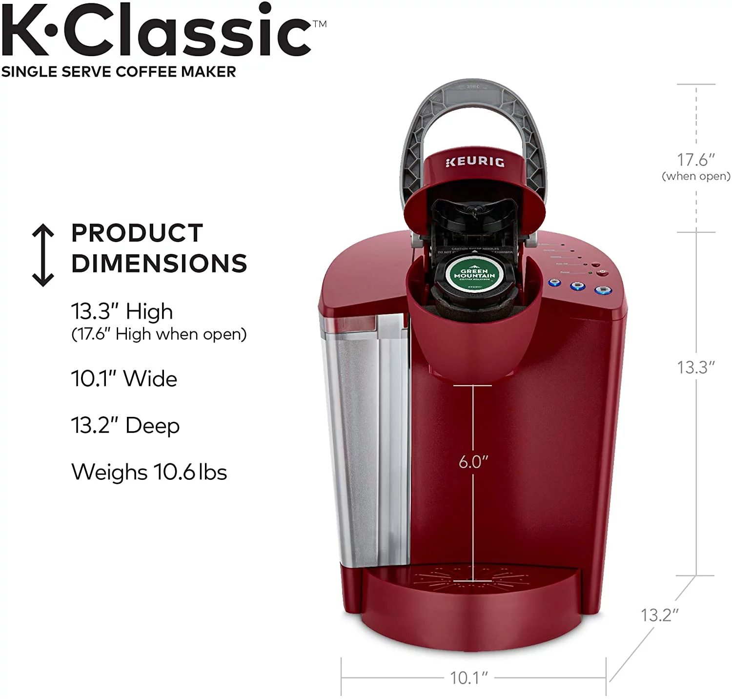 Keurig K-Classic Coffee Maker, Single Serve K-Cup Pod Coffee Brewer, 6 to 10 oz. Brew Sizes, Rhubarb