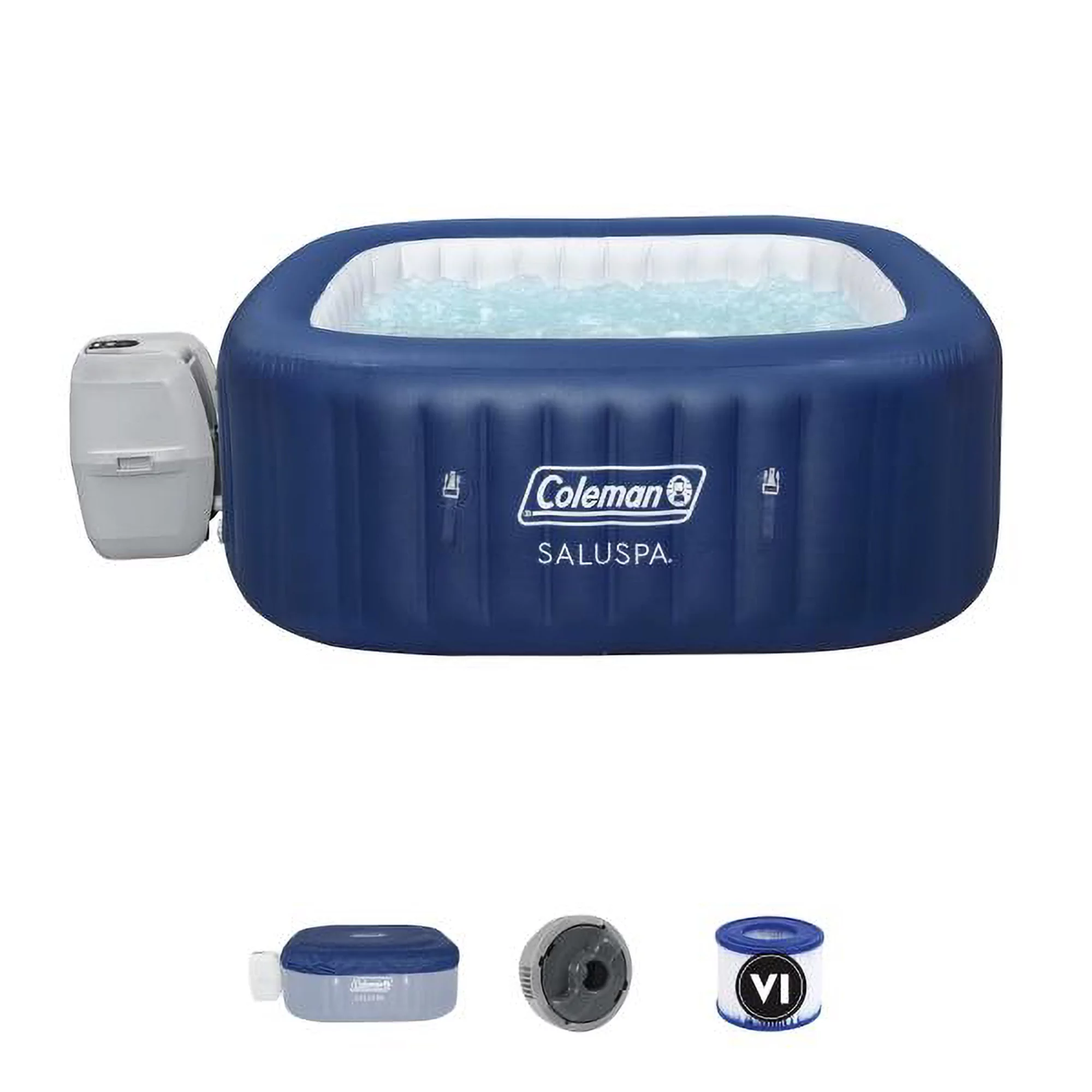 Coleman Atlantis SaluSpa 140 AirJet Square 4-6 Person Inflatable Hot Tub Spa with Cover, Blue