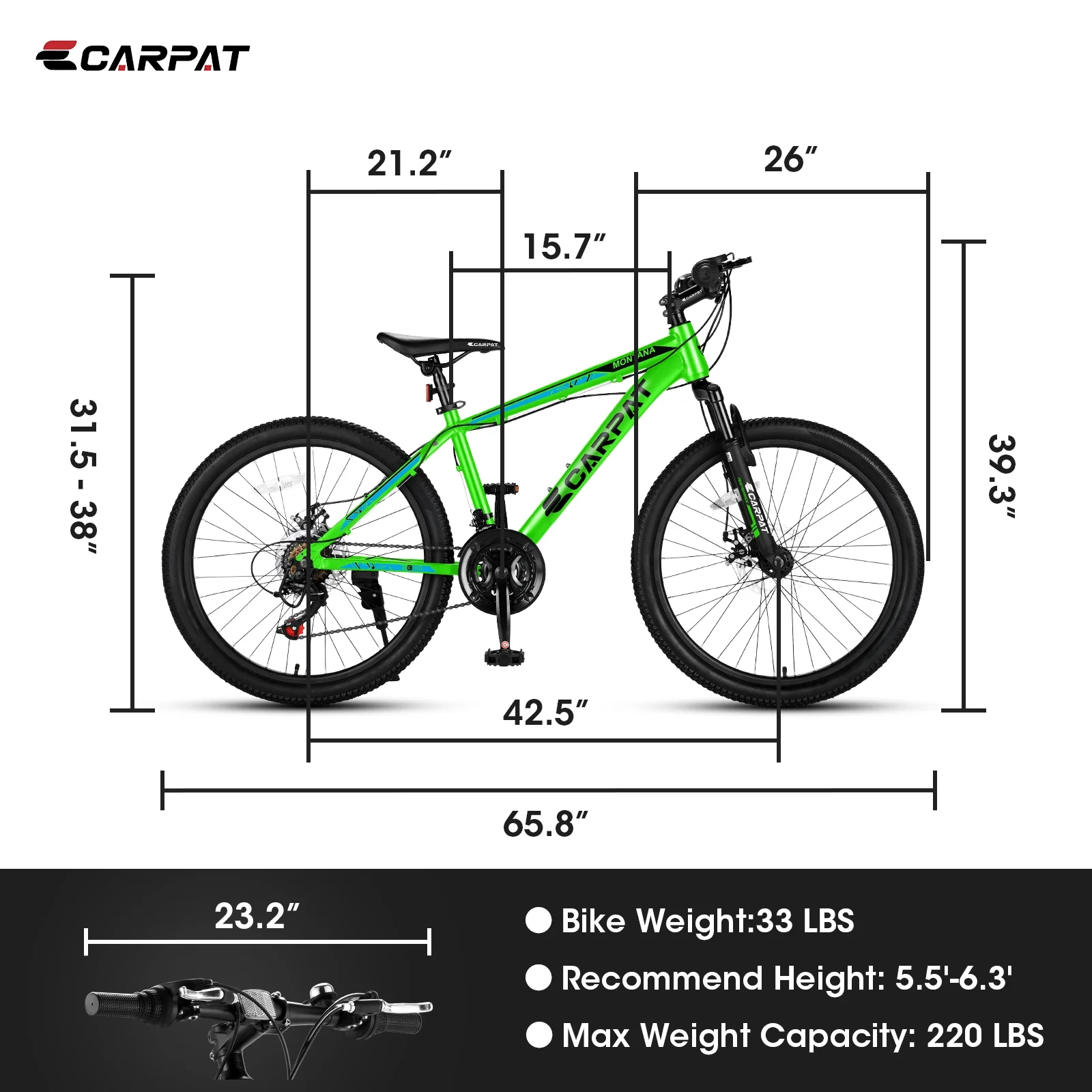 24 inch Mountain Bike Aluminium Frame Bike 21-Speed with Disc Brake Bicycle for Adults Men Women – Green