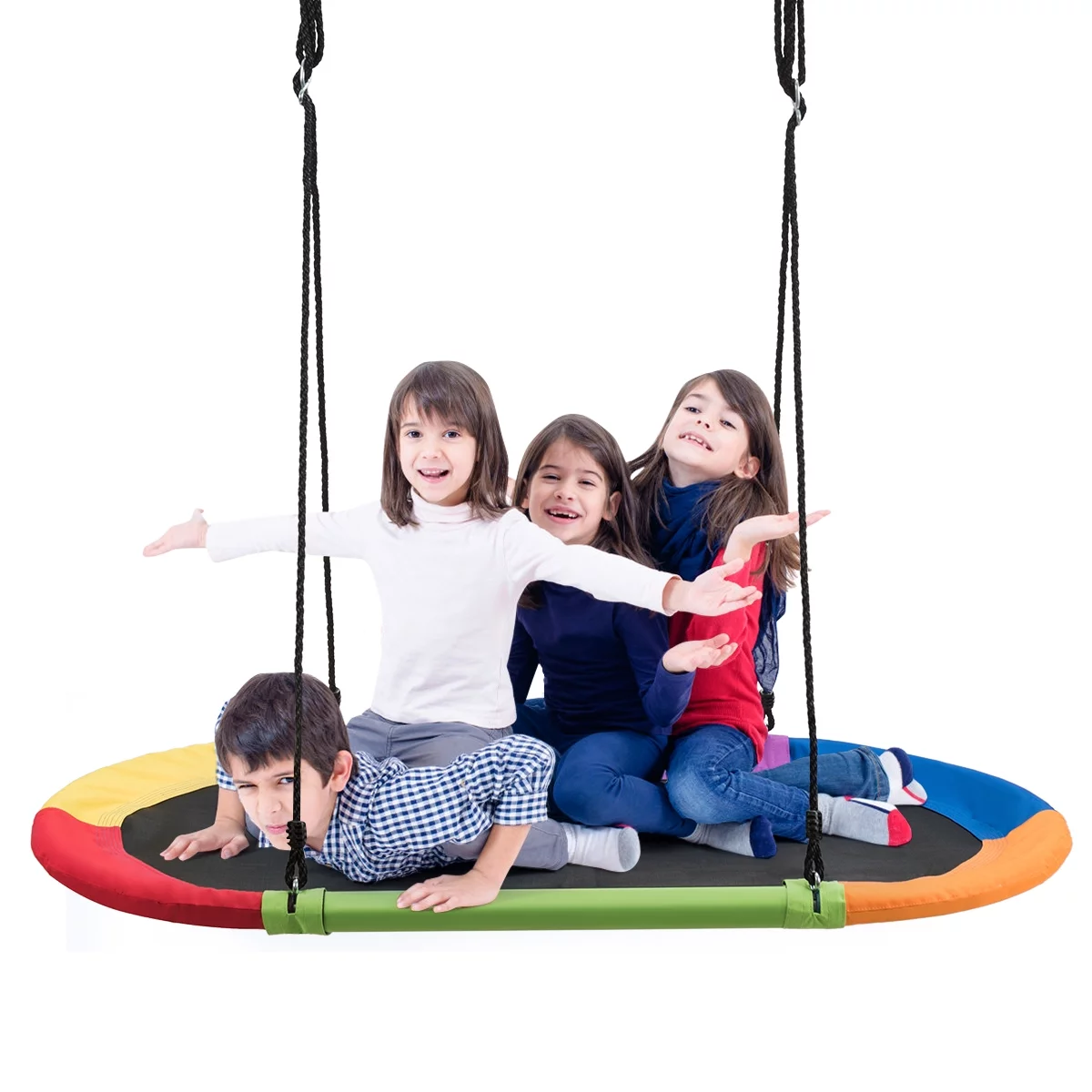 Topbuy 60″ Flying Saucer Tree Swing Set Outdoor Oval Swing Adjustable Hanging Ropes for Kids Green