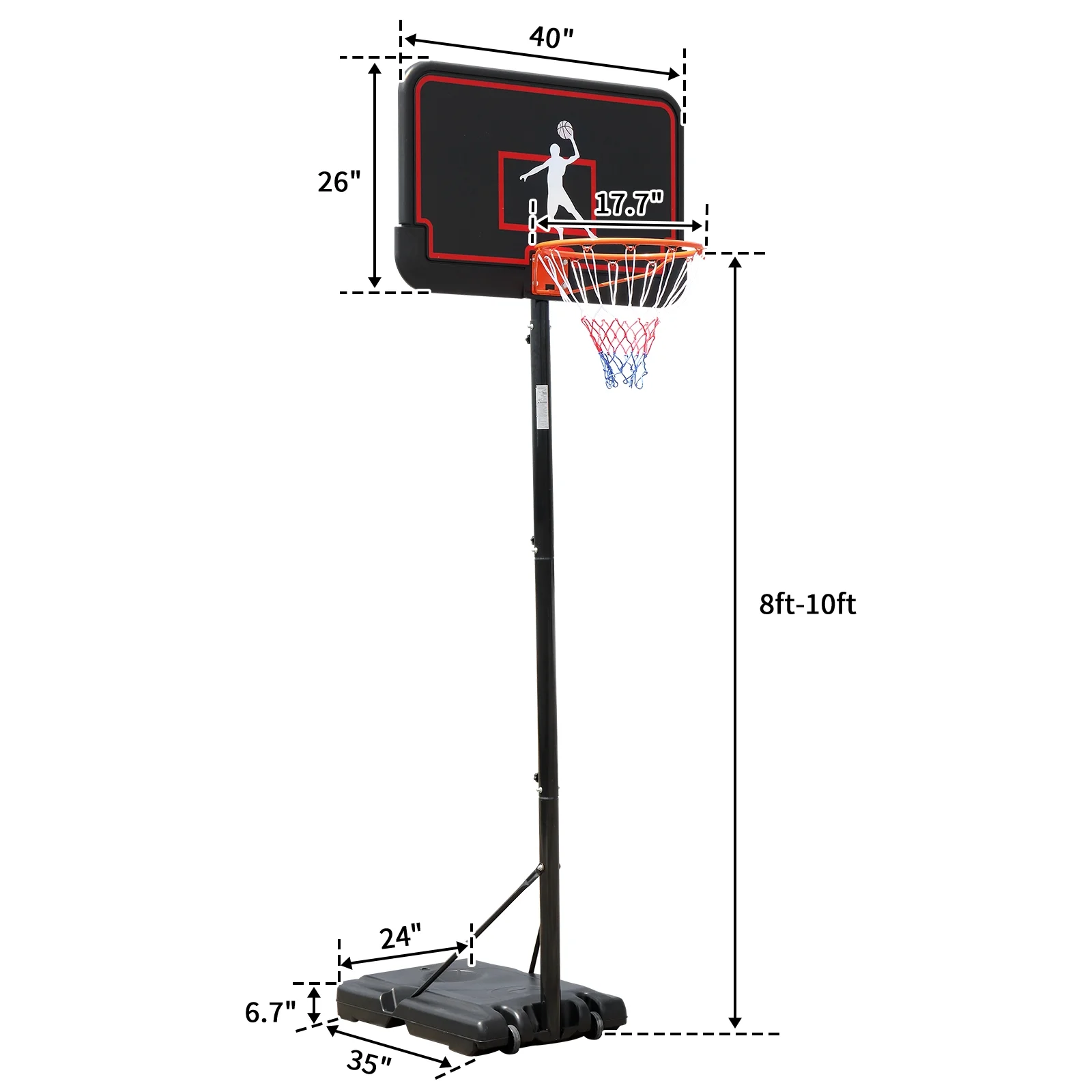 Zimtown Basketball Goal Hoop Stand 8-10ft Height Adjustable, Movable for Kids Teen Outside Backyard Playing