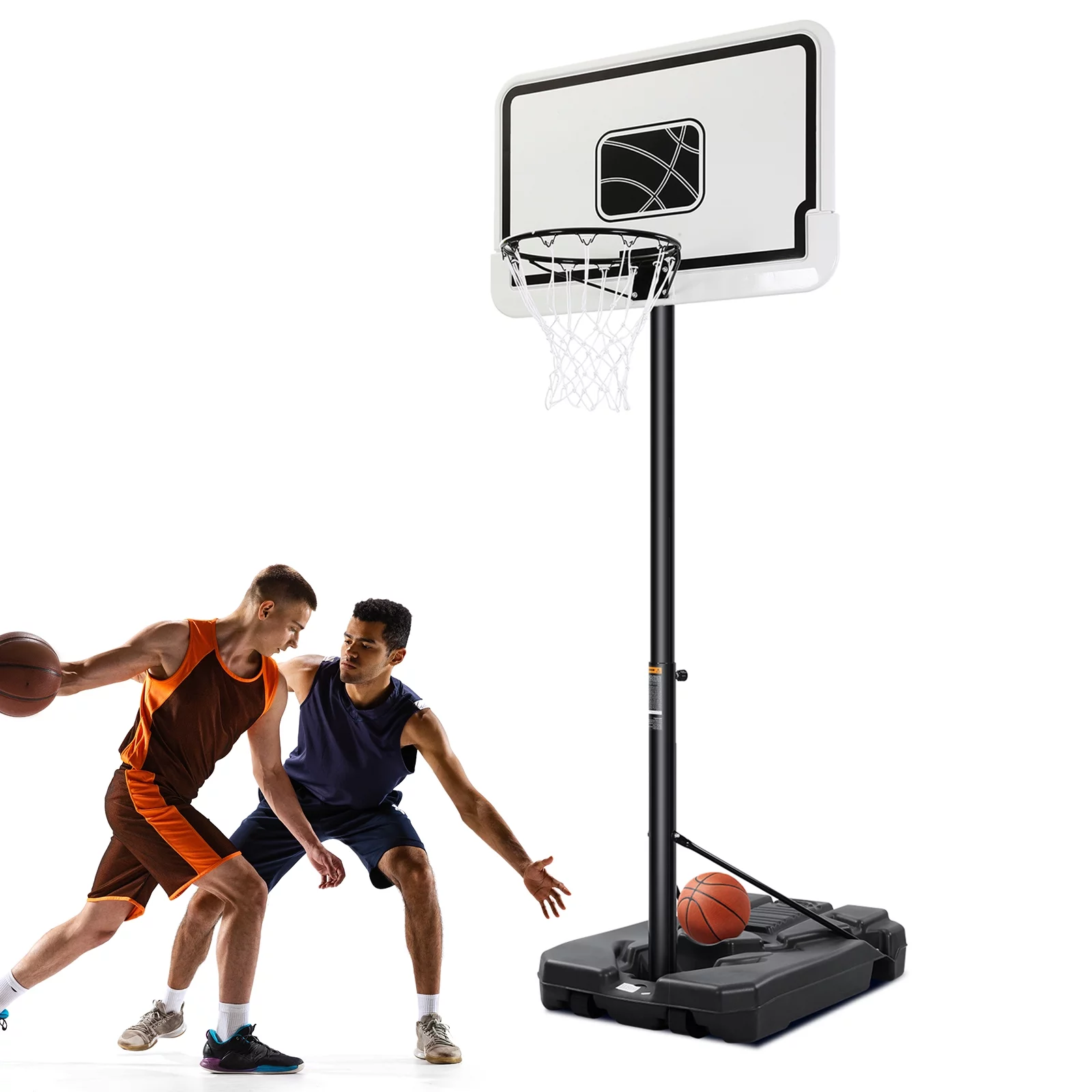 Entil 44” Portable Basketball Hoop Outdoor/Indoor, HDPE Backboard, Height Adjustable 7ft 6in-10ft, High-duty PE Base & Wheels for Kids/Youth