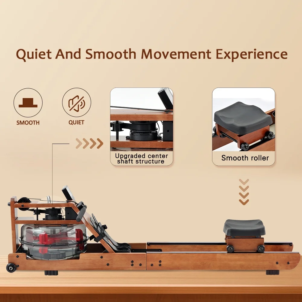 Water Rowing Machine for Home Gym Fitness, Classic Solid Wood Water Rower with LCD Monitor