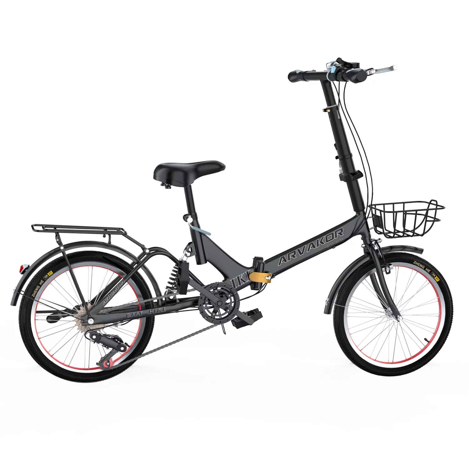 ARVAKOR 20″ 7 Speed Folding Bike for Adults with Carbon Steel Frame, Steel V Brakes, Black