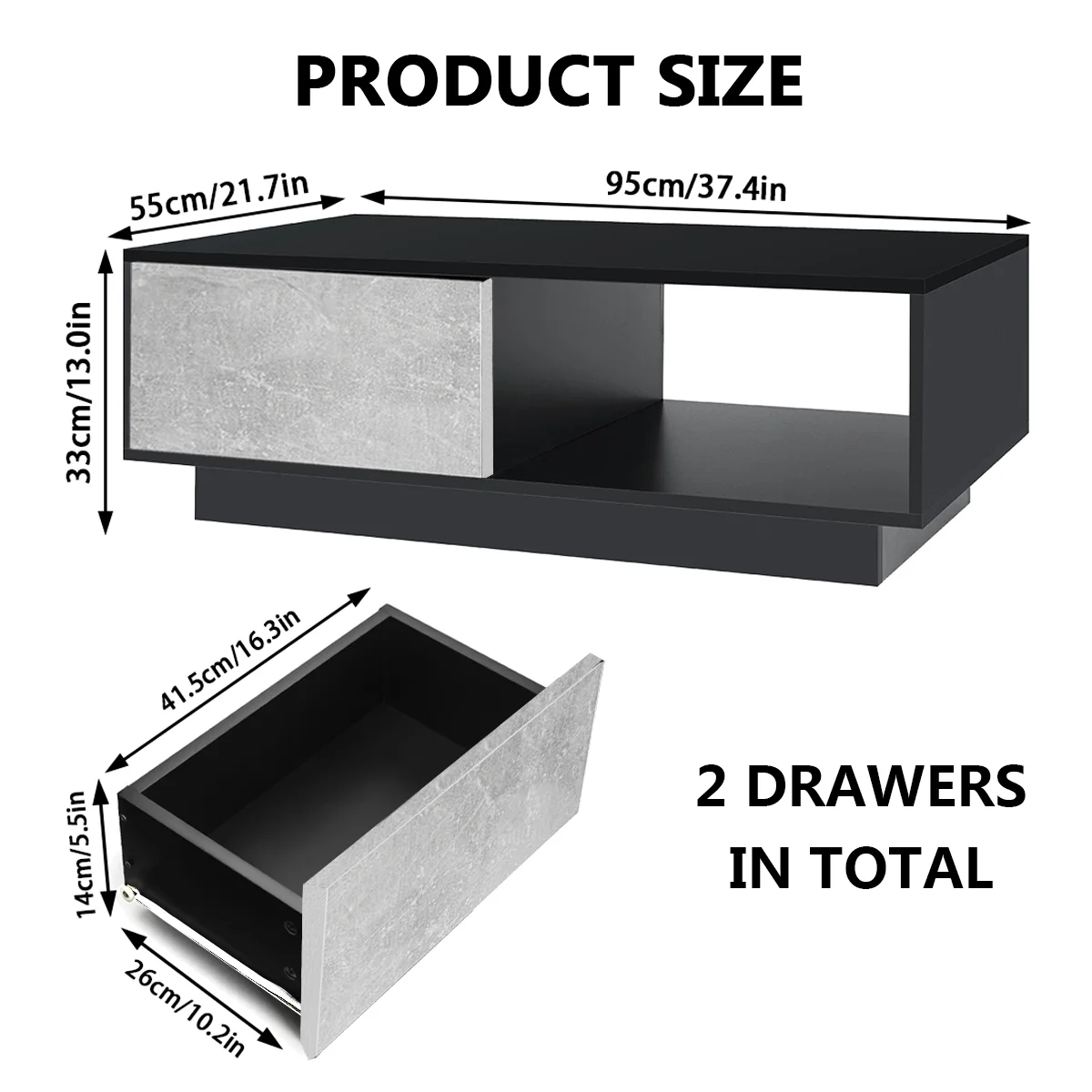 Hommpa LED Coffee Table Modern Side Tables High Gloss Black Cocktail Table with Drawer Open Shelf for Living Room