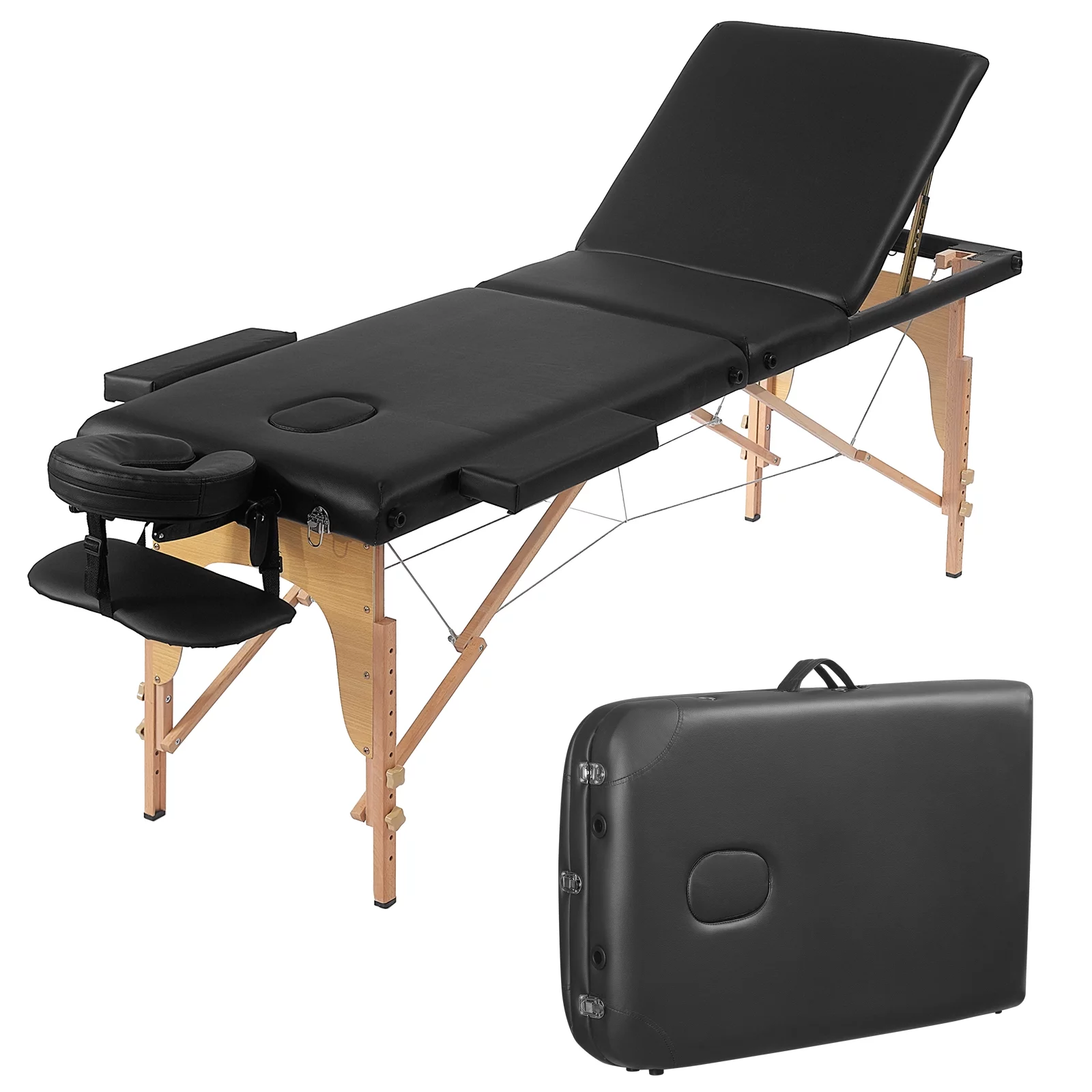 Prilinex Adjustable 2 Section Massage Table Lash Bed Spa Bed with Carrying Bag, Max Capacity 500 lbs, Beach Wood, Pink