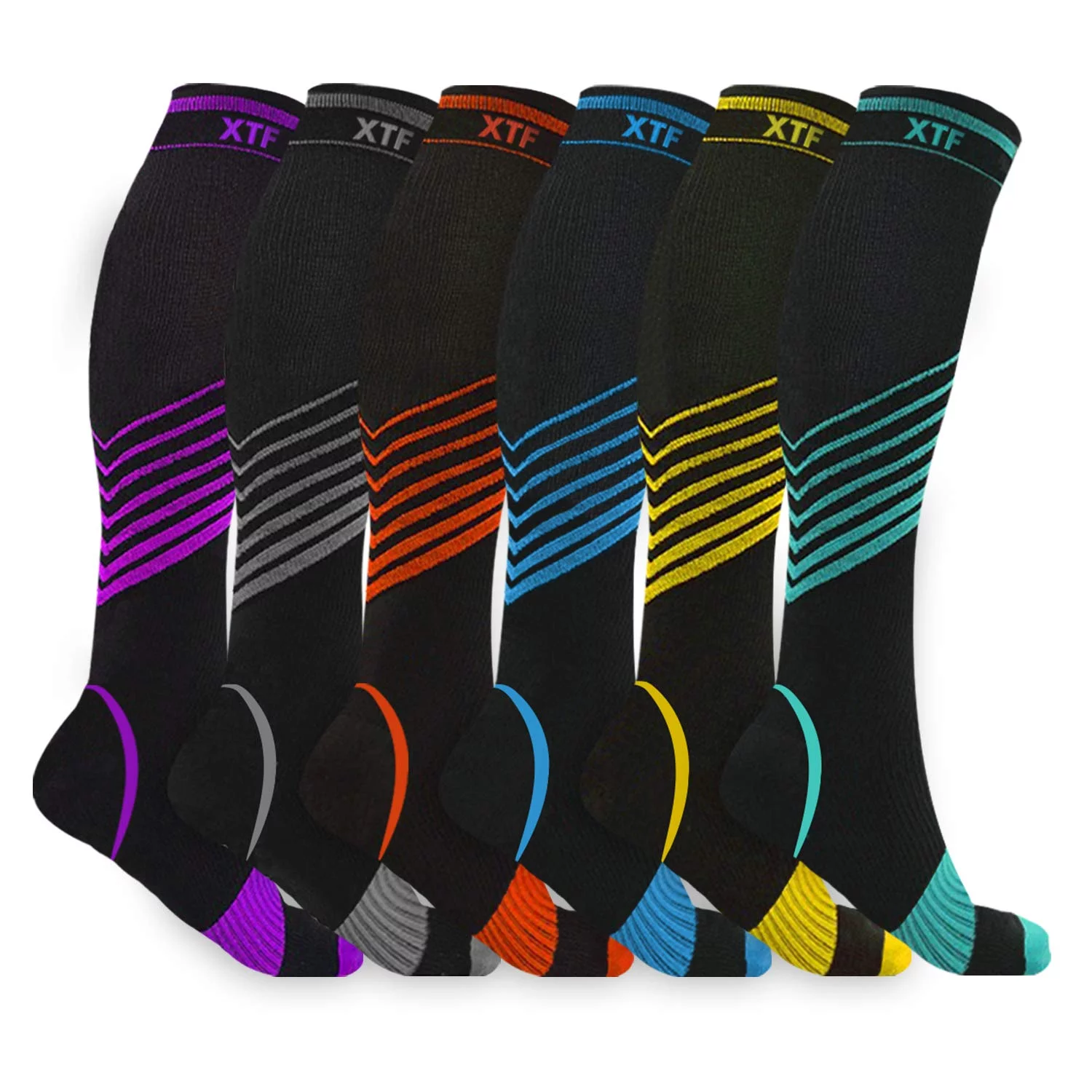 6-Pair Sport Compression Socks for Men and Women Knee High – made for running, athletics, pregnancy and travel