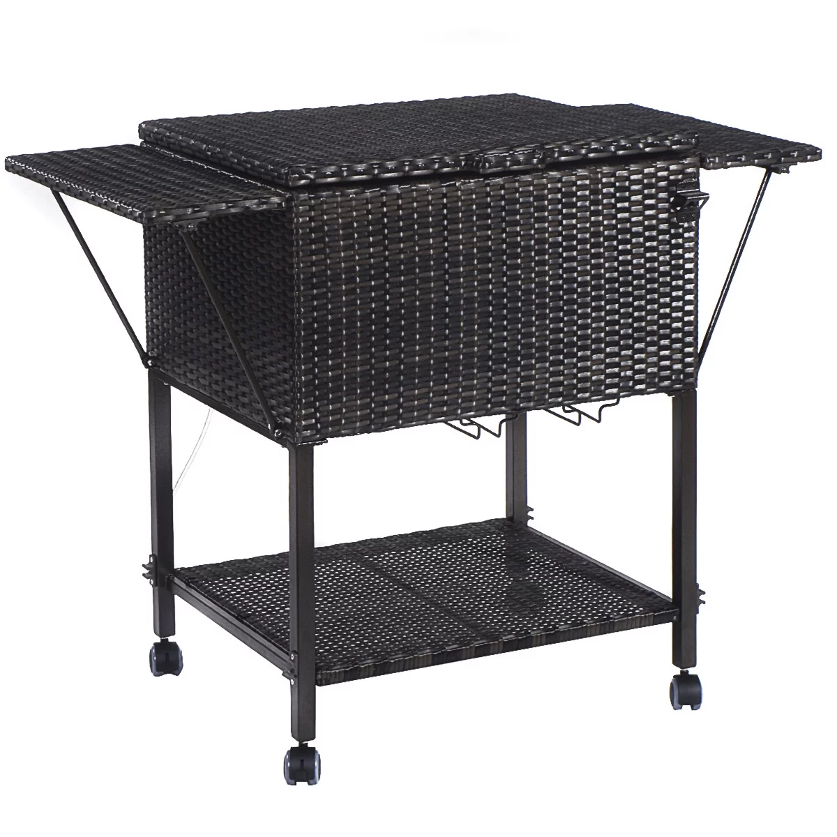 Patiojoy Outdoor Patio Rattan Wicker Cooler Cart Trolley Ice Drink Galvanize Steel