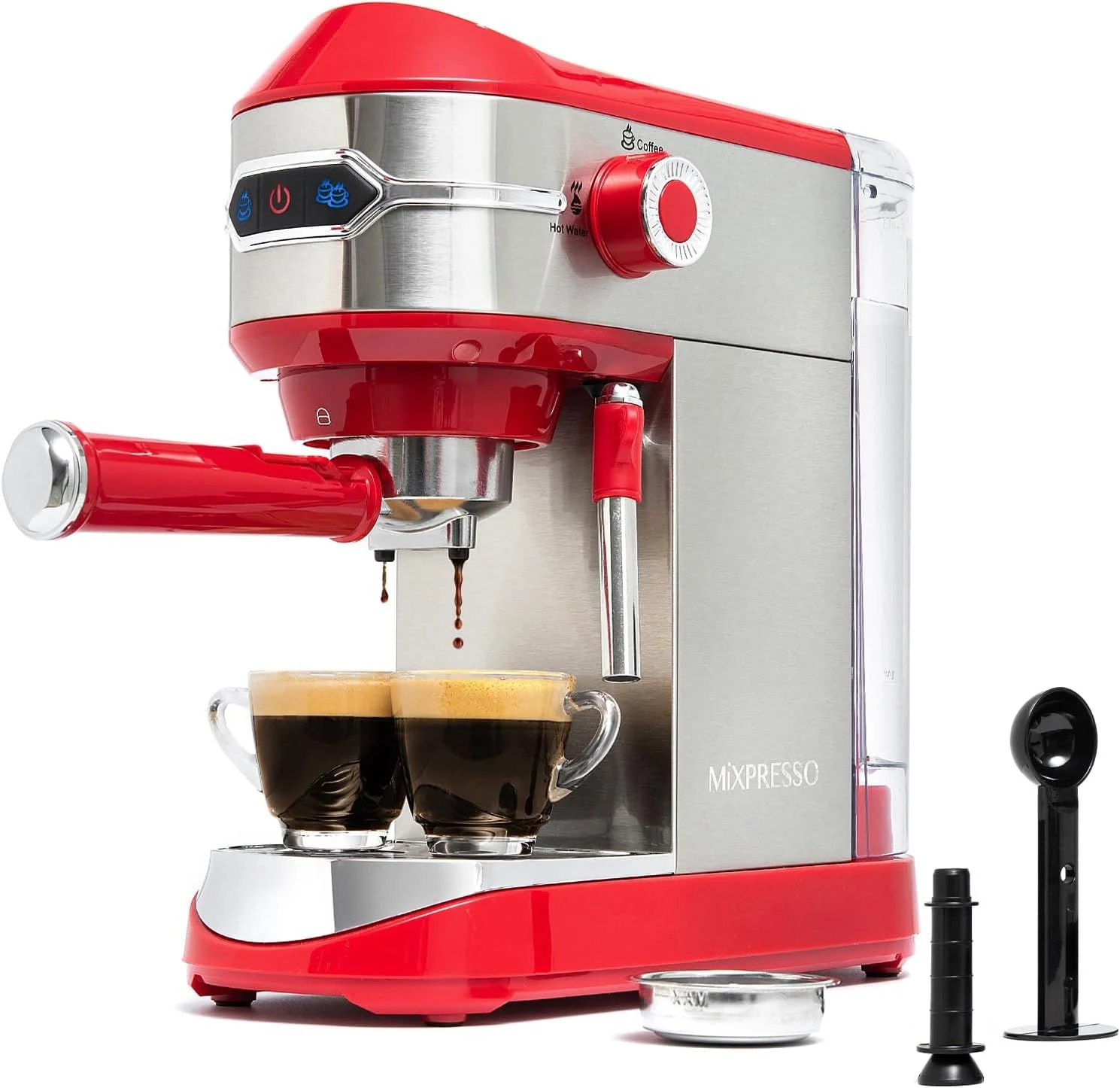 Mixpresso Automatic Espresso Machine with Milk Frother 15-Bar, 37-Oz Coffee Maker, Red