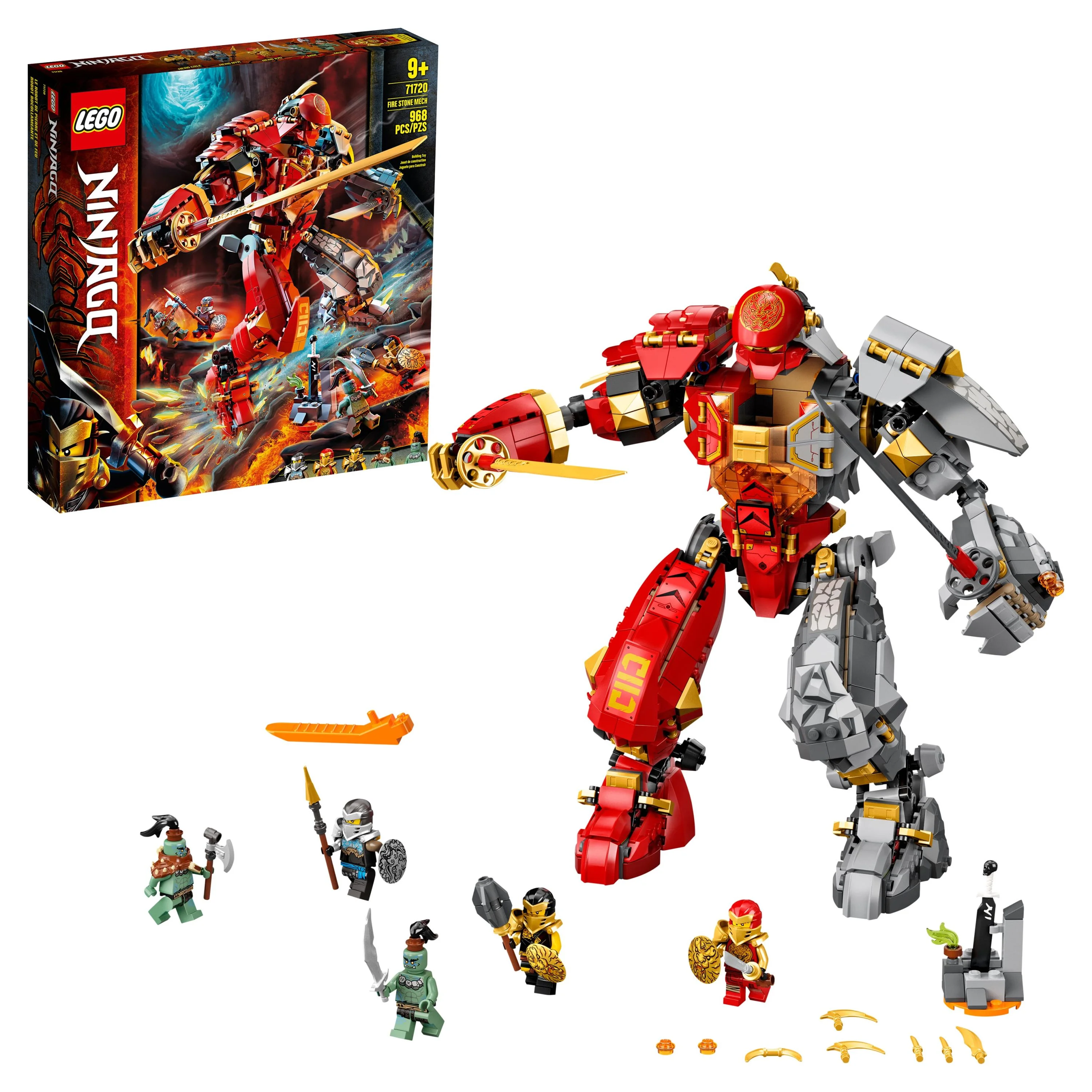 LEGO NINJAGO Fire Stone Mech 71720 Ninja Mech Building Toy for Kids Age 9+ (968 Pieces)