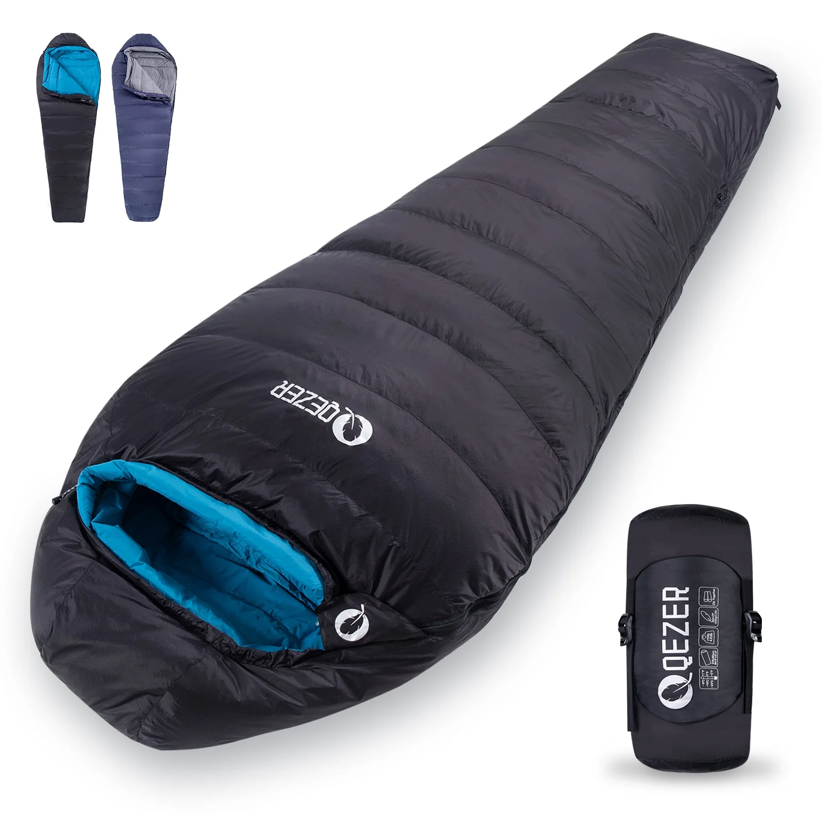 QEZER Down Sleeping Bag for Adults 15??F Backpacking Sleeping Bag for Cold Weather with Compression Sack