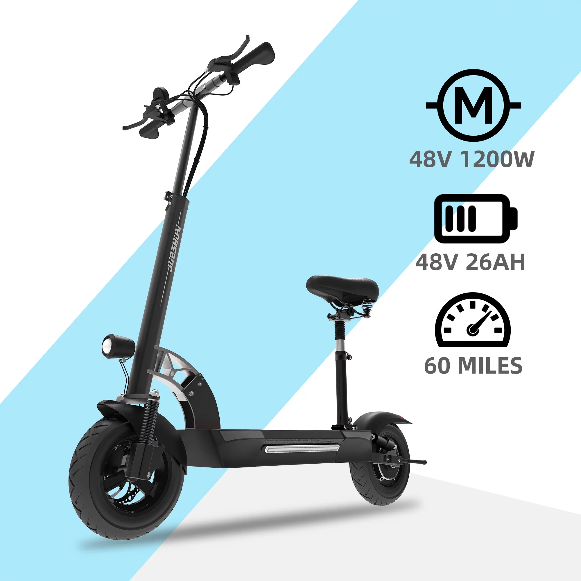 JUESHI Electric Scooter with Seat, Long Range 60 Miles, 1200W Motor, Top Speed up to 35 MPH