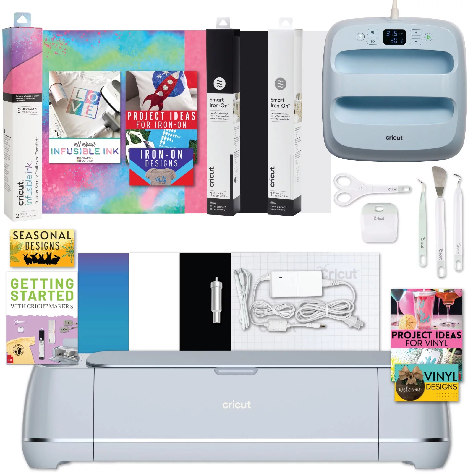 Cricut Machine Bundle Basic Tool Kit, Maker 3 Tools & Rainbow Vinyl