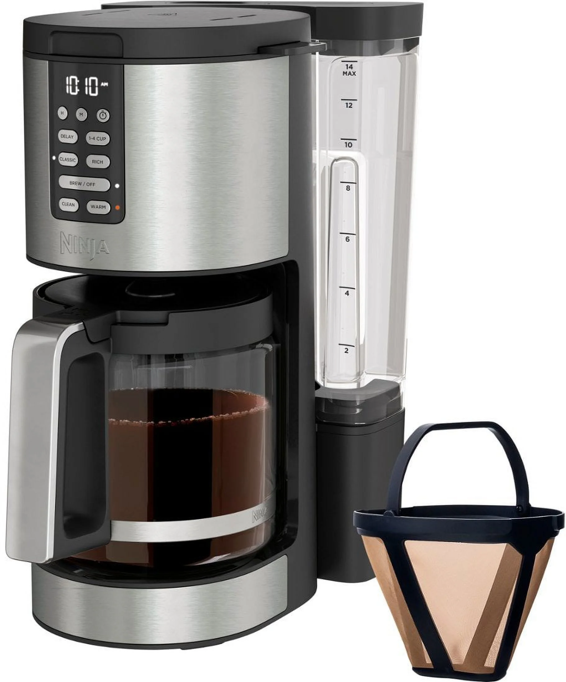 Programmable XL 14-Cup Coffee Maker PRO, Glass Carafe, Freshness Timer, with Permanent Filter – Black/Stainless Steel