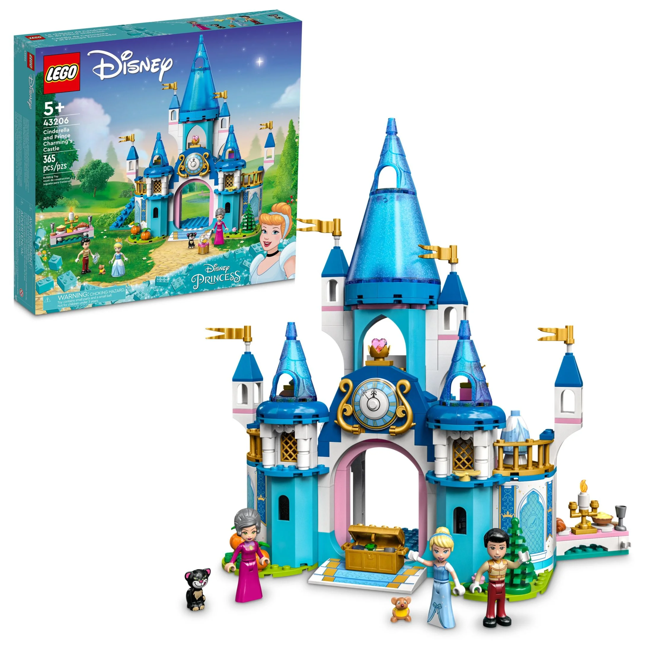 LEGO Disney Princess Cinderella and Prince Charming’s Castle 43206 Doll House, Buildable Toy with 3 Mini Dolls, plus Gus Gus and Lucifer Figures