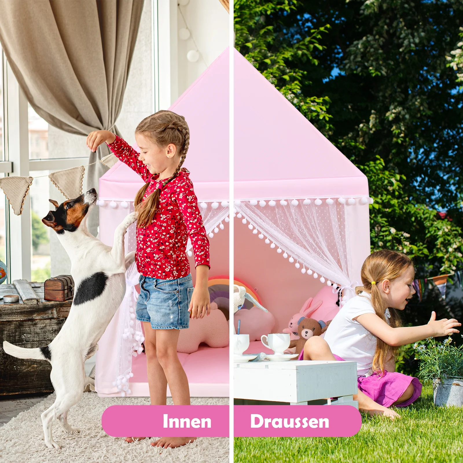 Infans Kids Play Tent Large Playhouse Children Play Castle Fairy TentGift w/ Mat Pink