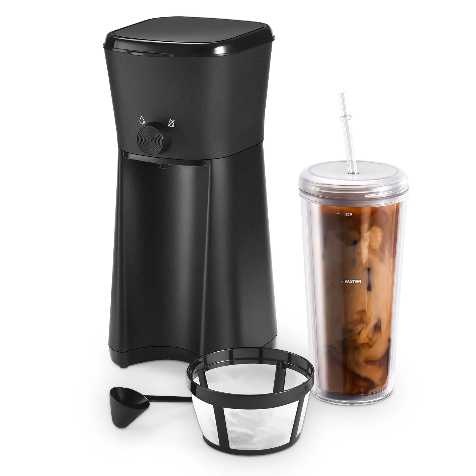 Mainstays Iced Coffee Maker with 20 fl oz Reusable Tumbler and Filter, Black, New condition