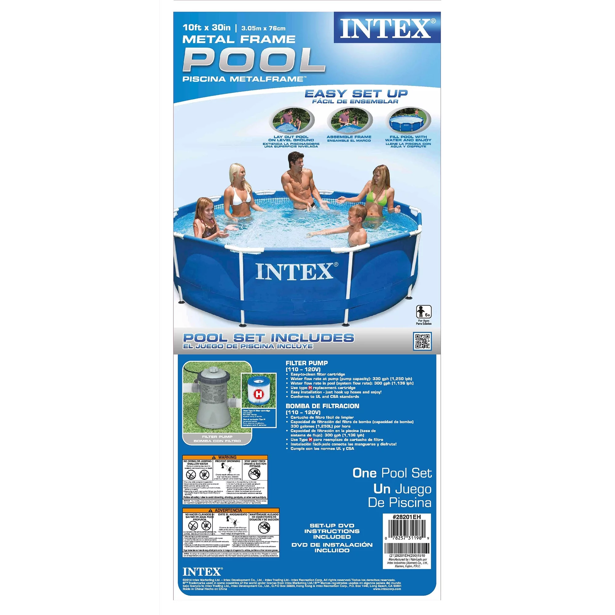 Intex Metal Frame 10’x30″ Swimming Pool with Filter Pump & Maintenance Kit