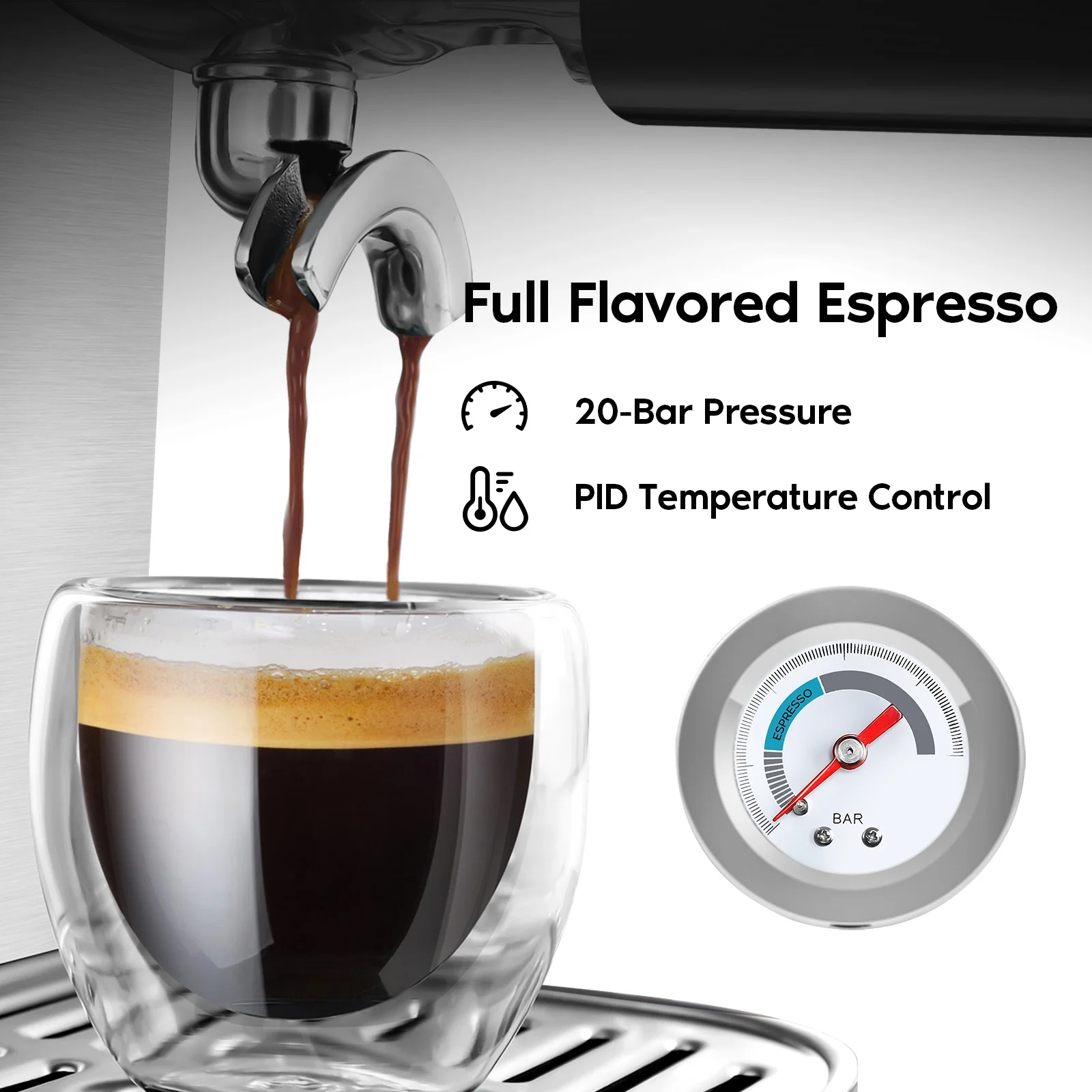 Casabrews 20 Bar Espresso Machine, Professional Espresso Maker with  Milk Tank, Stainless Steel, Silver