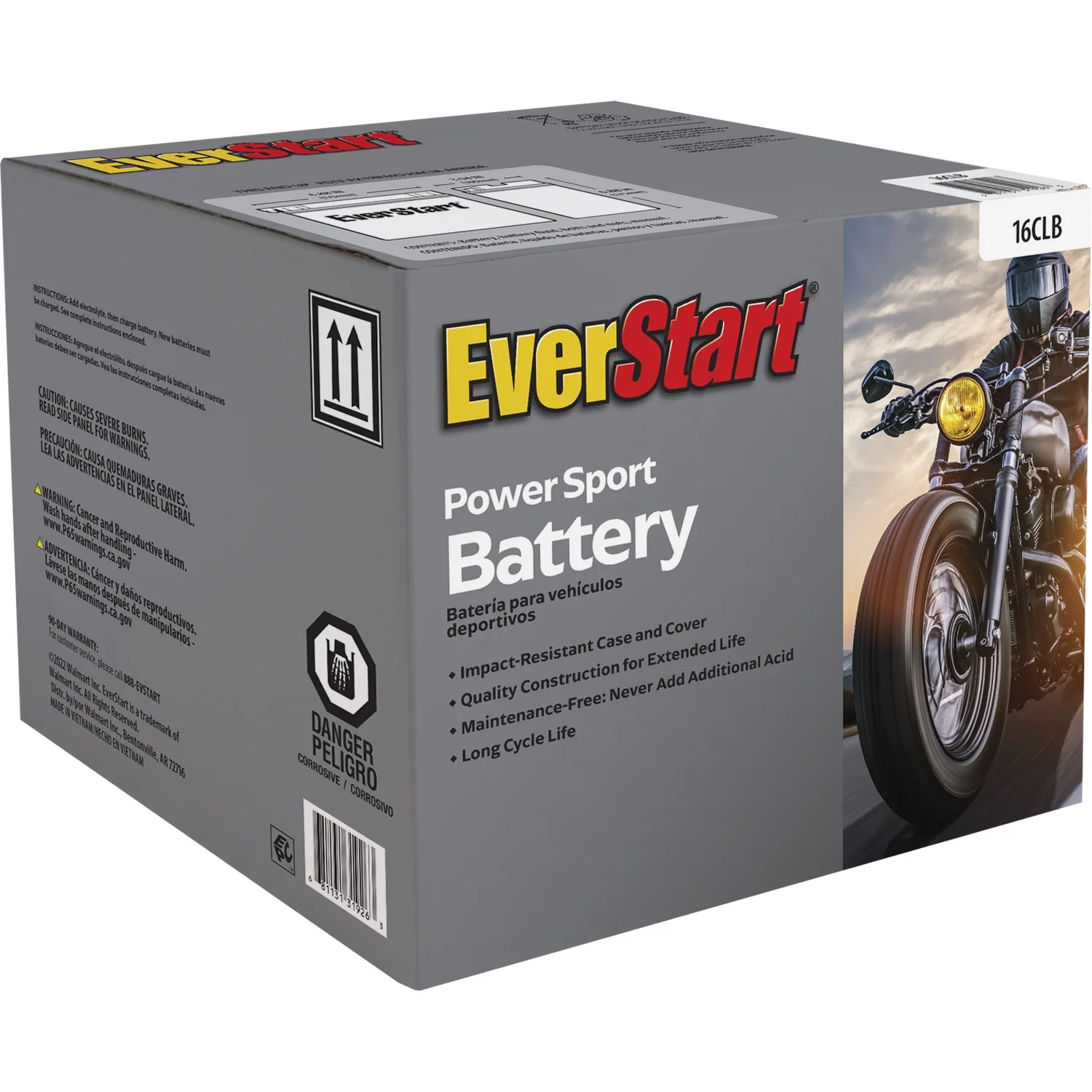 EverStart Lead Acid PowerSport Battery, Group Size 16CLB 12 Volts, 240 CCA