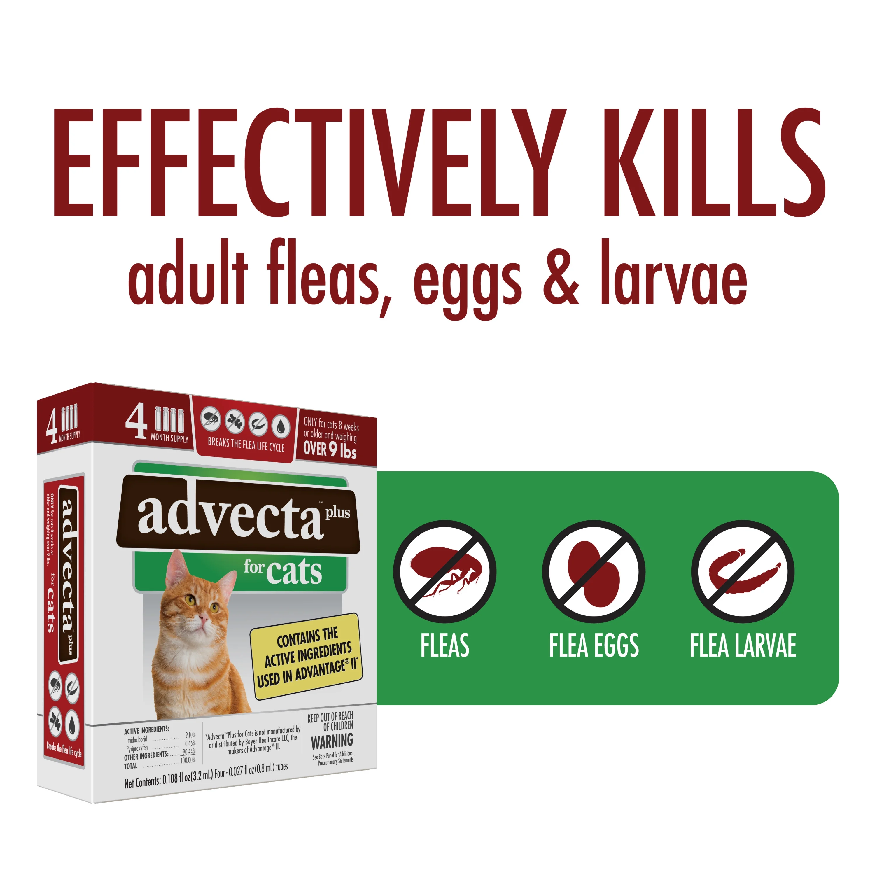 Advecta Plus Flea Protection for Large Cats, Fast-Acting Topical Flea Prevention, 4 Count