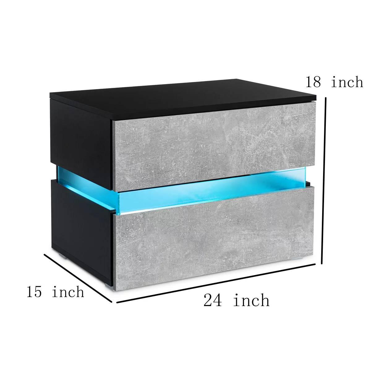 LED 2-Drawer Nightstand, Bedside Table with RGB LED Backlights, Bedroom Home Furniture