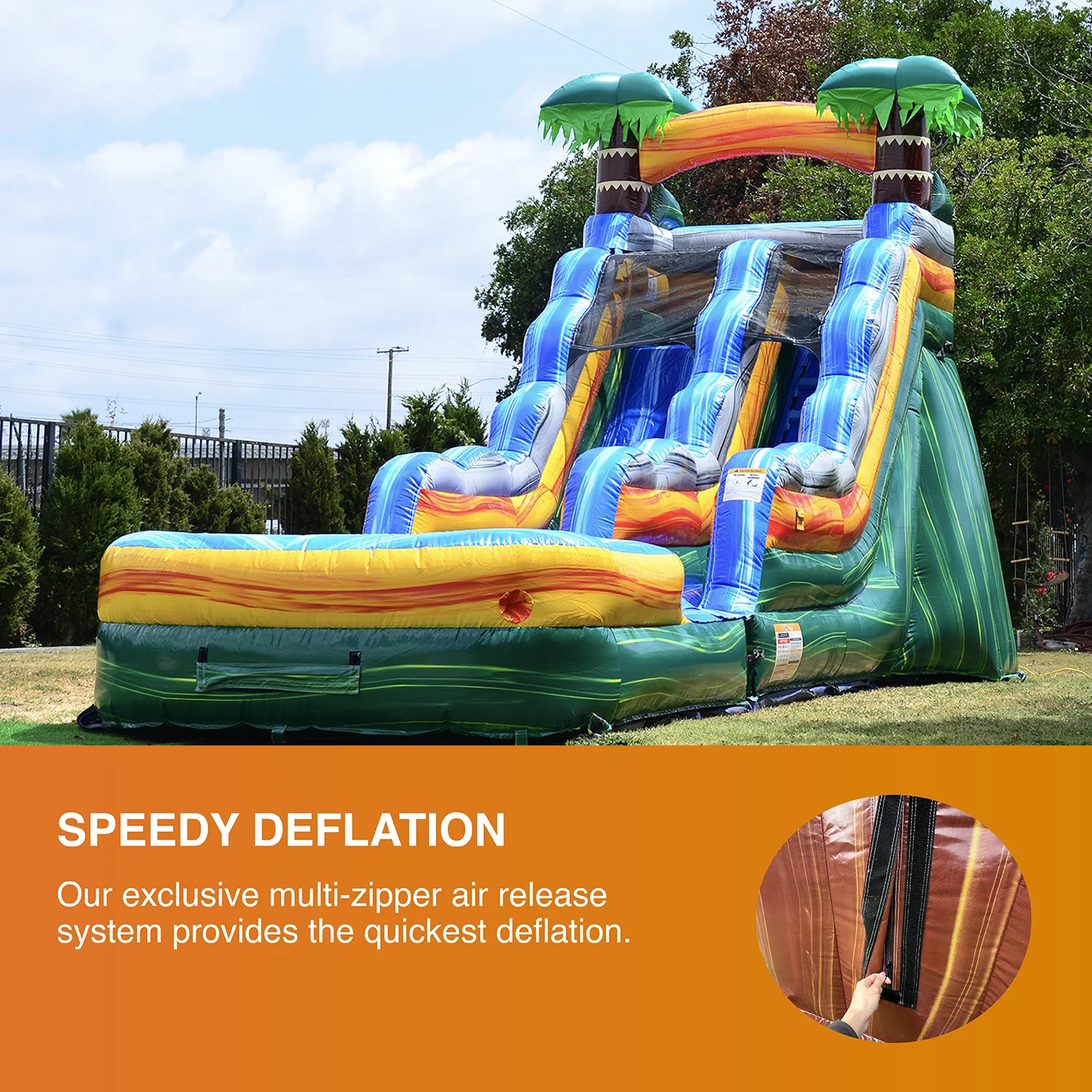 JumpOrange Cali Palms Outdoor Commercial Grade Inflatable Bounce House Water Slide with Splash Pool and Blower for Kids and Adults