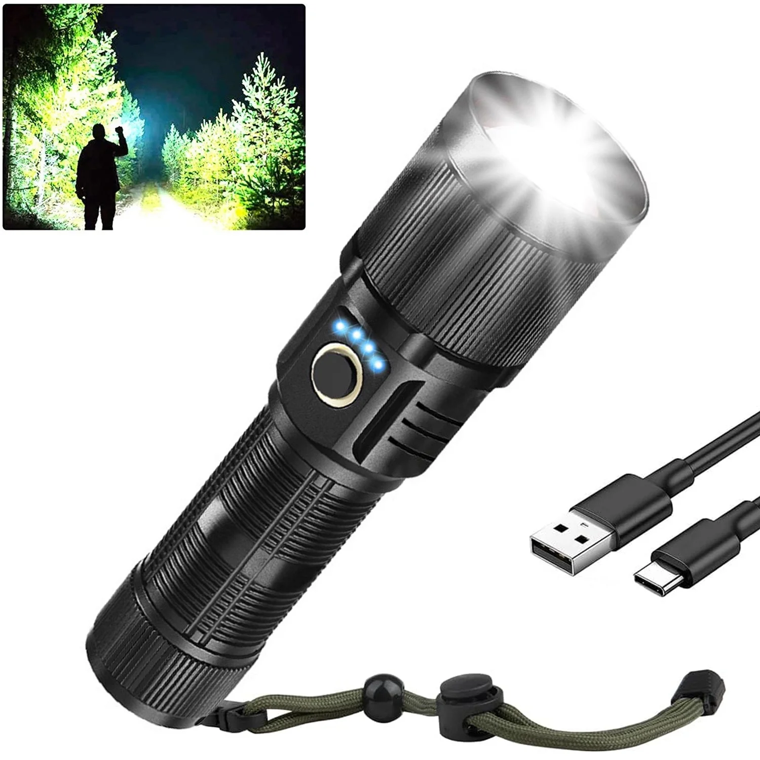 Rechargeable LED Flashlight High Lumens, Zacro 100000 Lumen Super Bright Flashlight with 7 Modes and COB Sidelight, LED Waterproof Handheld Flashlight for Emergencies, Camping, Home