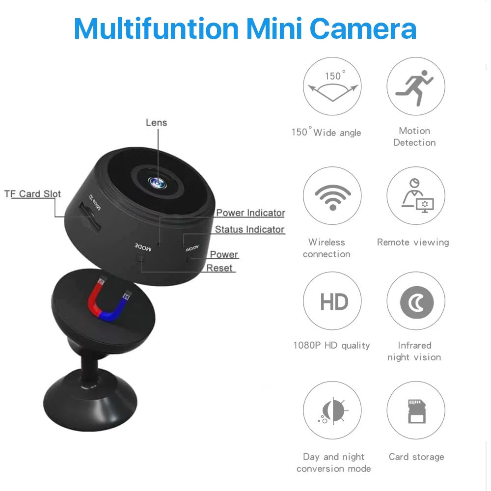 DIKTOOK Home Security Camera Wireless Wifi with Night Vision 1080P HD Mini Indoor Camera