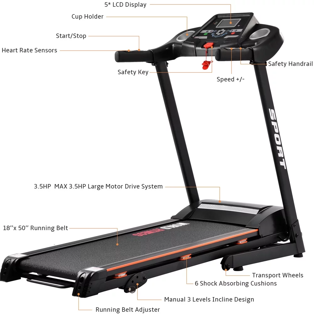 Treadmill with Incline, Folding Electric Treadmill for Home, Electric Motorized Running Machine with Display and Cup Holder, Jogging Exercise Equipment with 12 Preset Programs,LLL2322