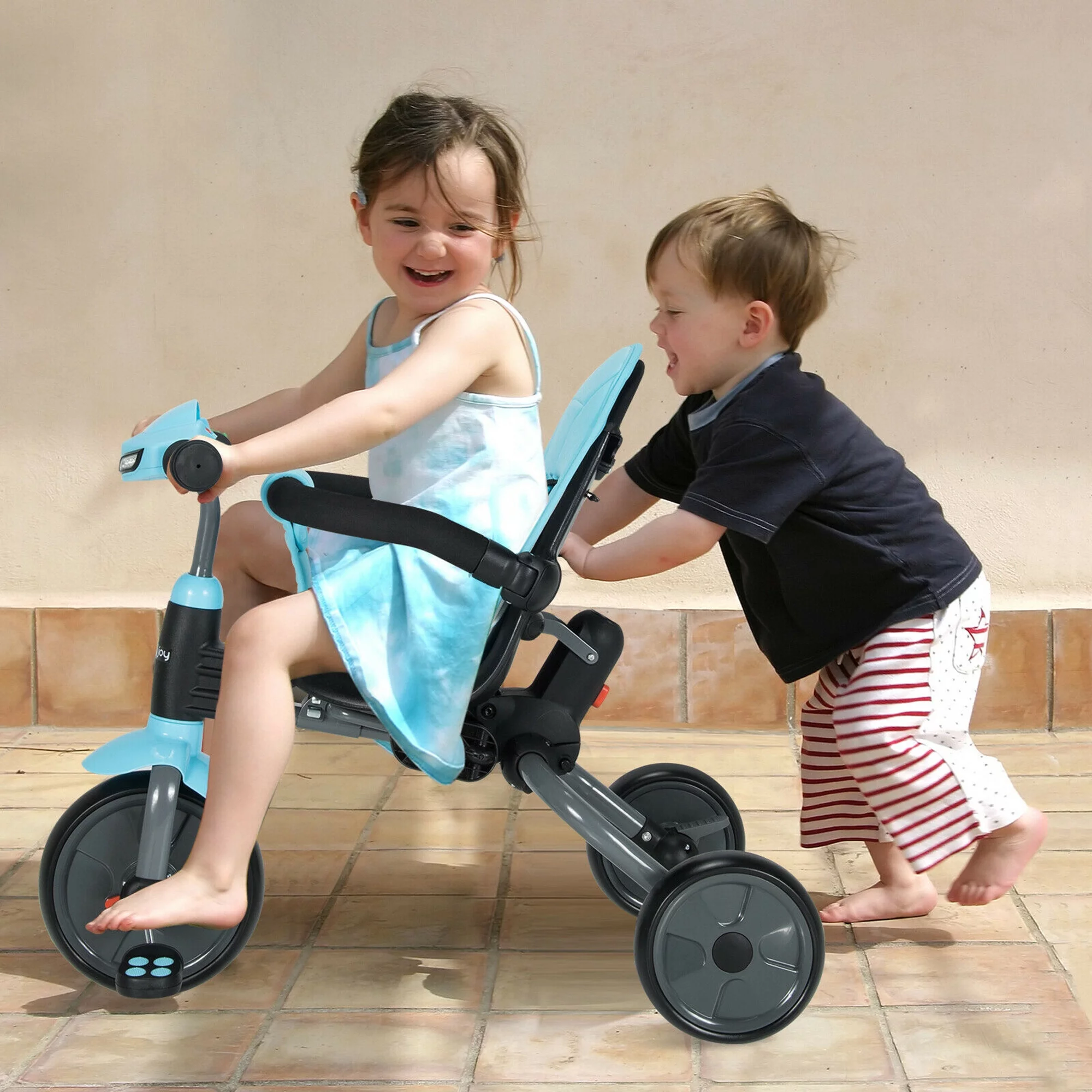 Gymax 6-in-1 Foldable Baby Tricycle Toddler Bike Stroller W/ Adjustable Handle Blue