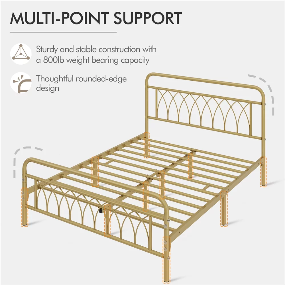 SmileMart Alora Metal Platform Bed Frame with Petal Accented Headboard and Footboard, Full, Black