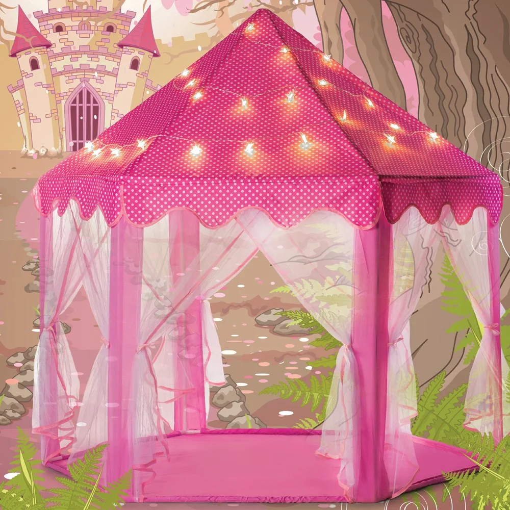 Kids Large Playhouse Tent – Kids Play Tent Princess Castle Pink – Play Tent House For Girls With Star Lights And Carry Bag – Princess Castle Playhouse Tent For Girls Boys Indoor Outdoor – Play22USA