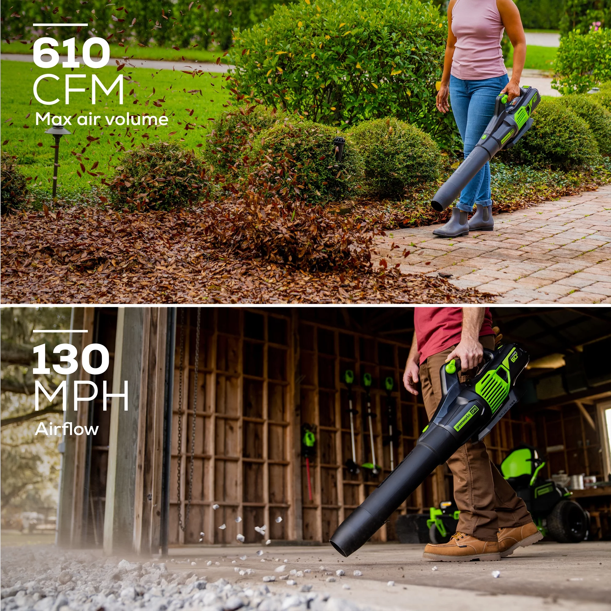 Greenworks 60V 610 CFM Cordless Brushless Leaf Blower with 2.5Ah Battery & Rapid Charger