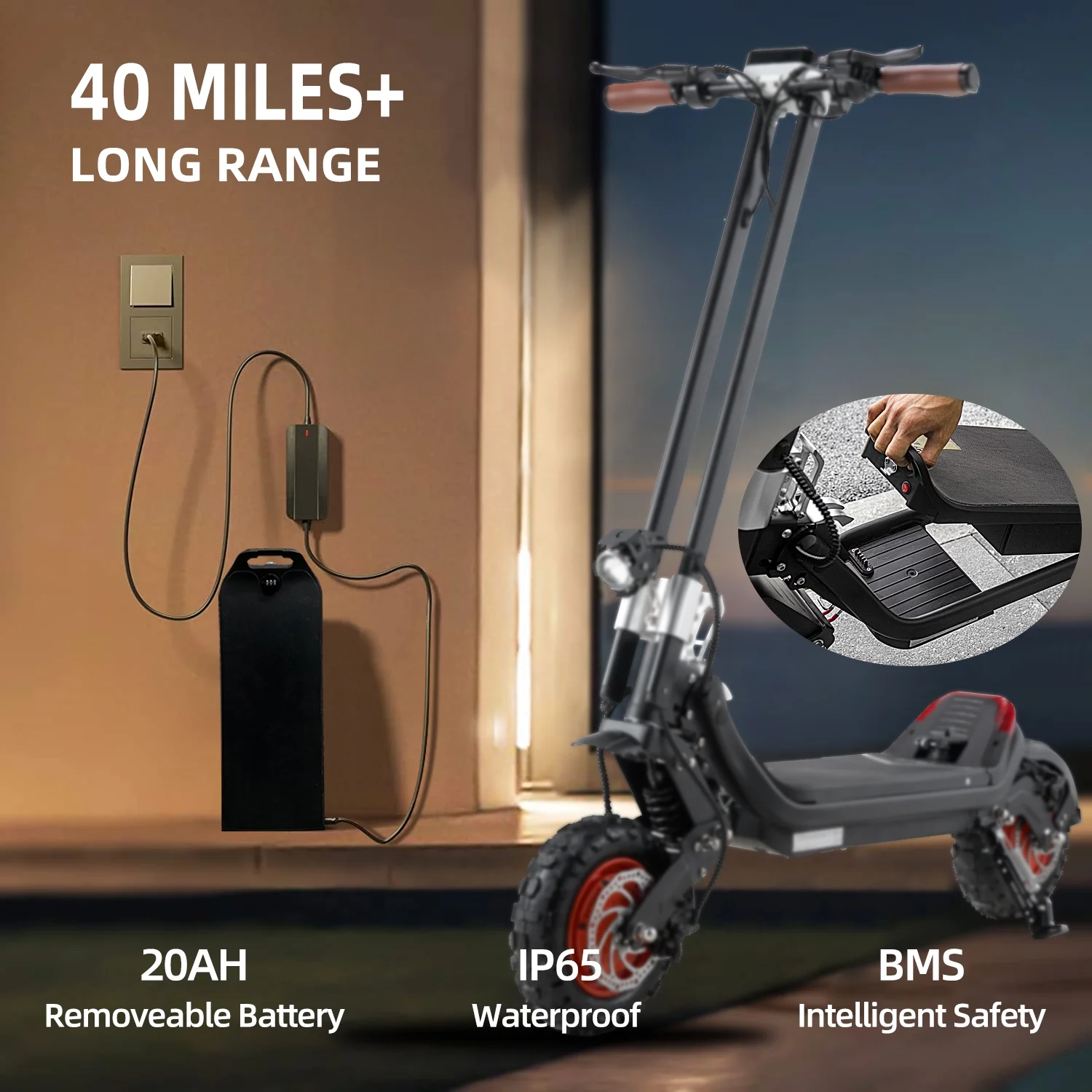 Riding’times 2400W G63 41.3″ Adult Electric Scooter, 20AH Battery, 37mph & 60Miles, 11″ Tires