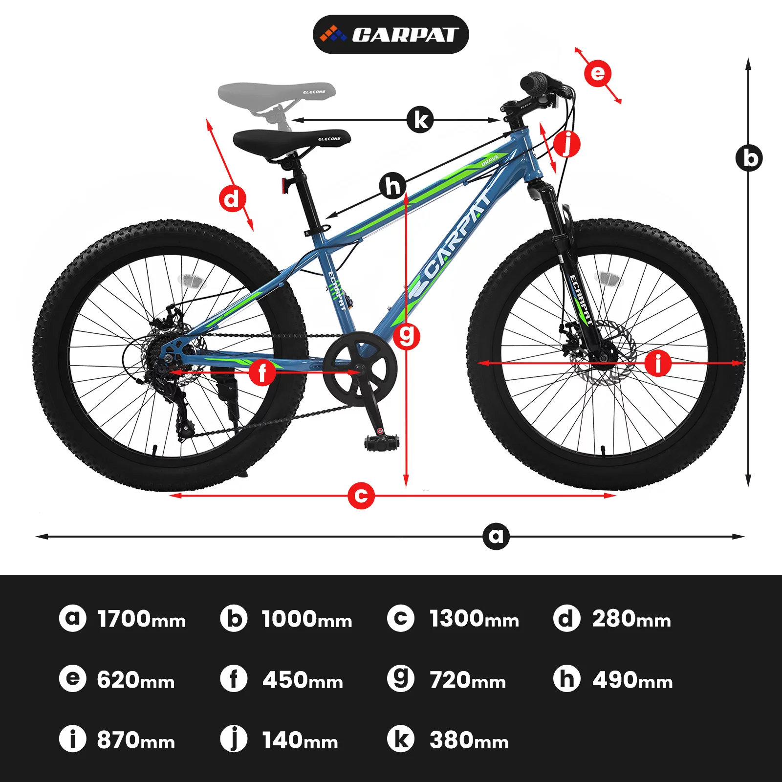 24 inch Fat Tire Bike, Shimano 7-Speed, Dual-Disc Brakes, Green Trail Mountain Bike for Adult/Youth