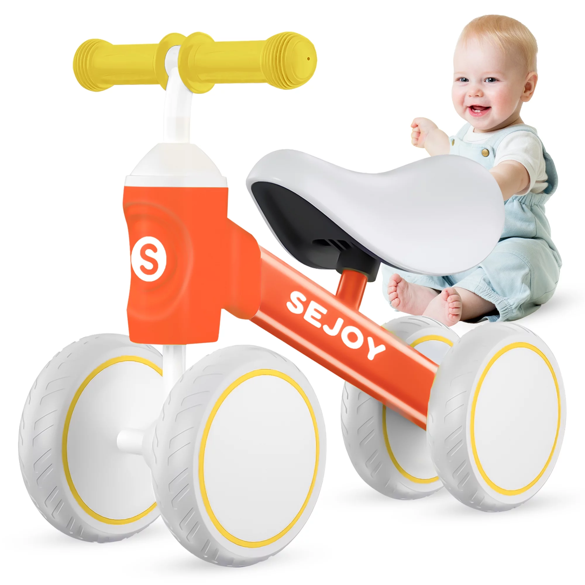 Sejoy Baby Balance Bike, 10-36 Month Kids Toddler Walker, 4 Wheels Riding Toys for Boys and Girls, First Birthday Gifts