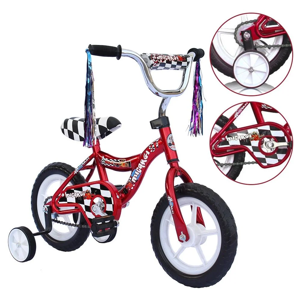 Wonderplay Boys’ and Girls’ Bike, 12″ Kid’s Bicycle for 2-4 Years Old, EVA Tires, Training Wheels with Coaster Brake Red