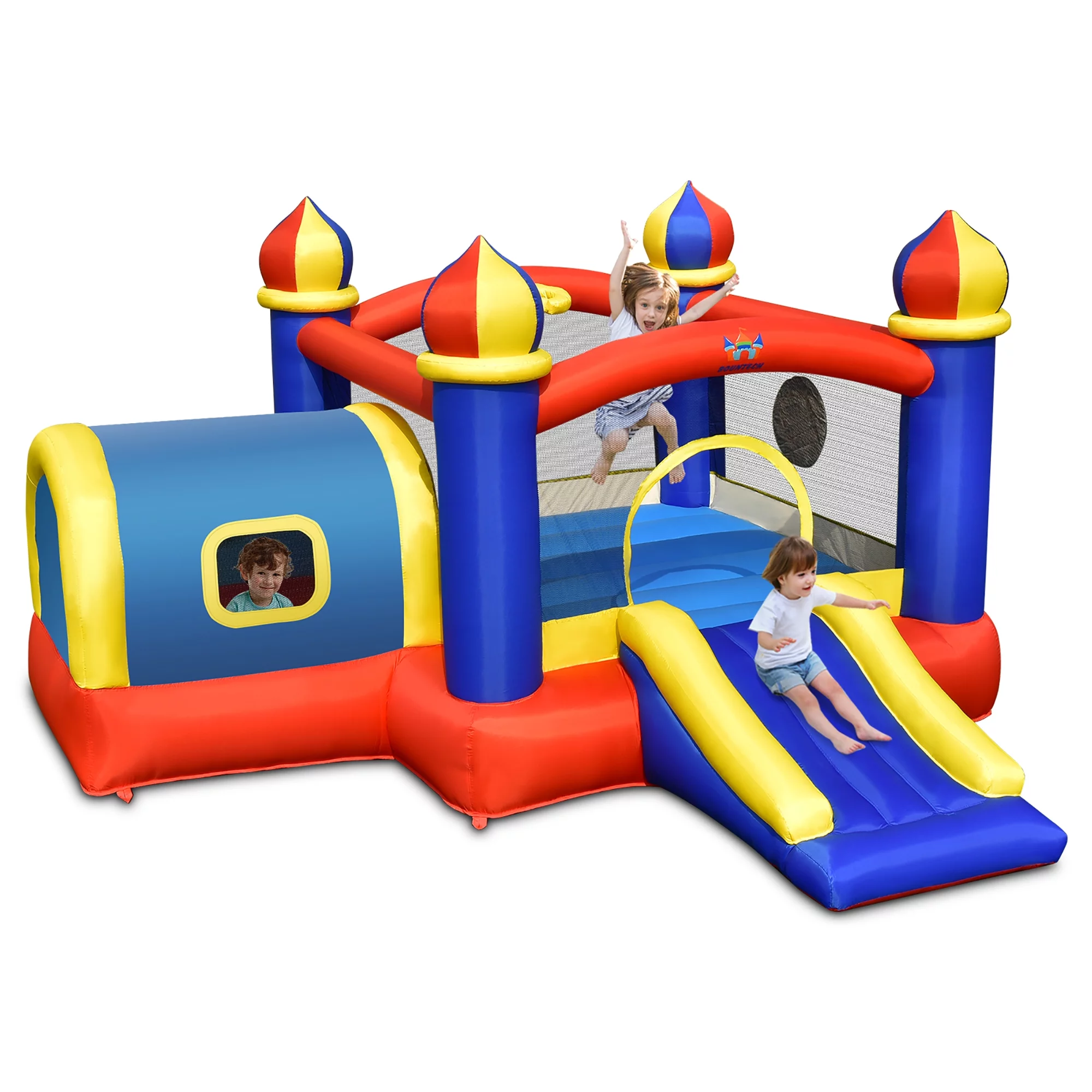 Costway Inflatable Castle Kids Bounce House w/ Slide Jumping & Playhouse Blower Excluded