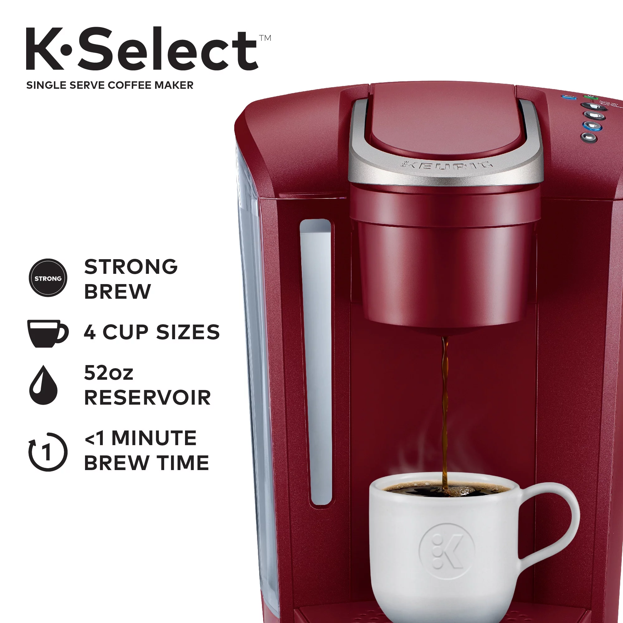 Keurig K-Select Single-Serve K-Cup Pod Coffee Maker with 12oz Brew Size, Strength Control, Matte Black