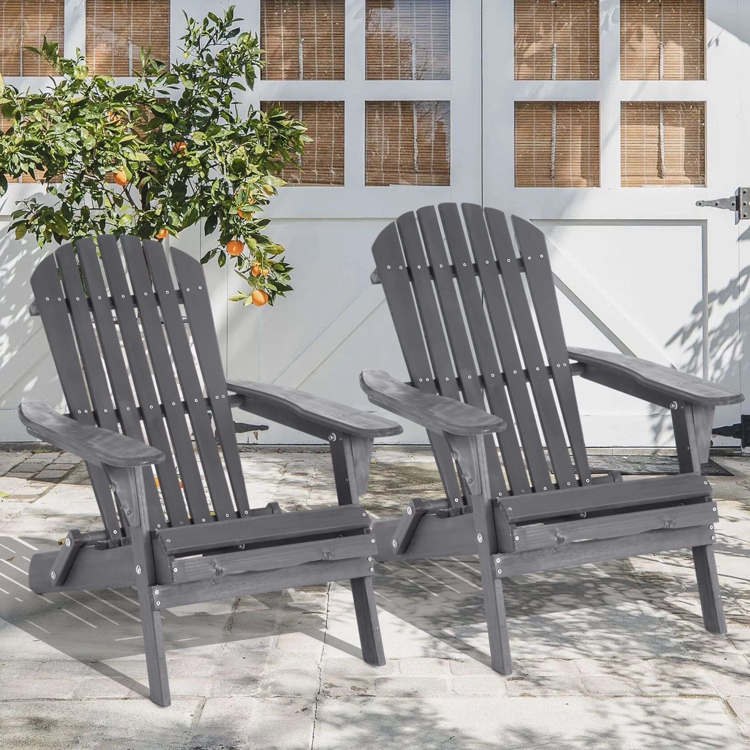 NiamVelo Folding Adirondack Chair set of 2 Outdoor Chairs with Weather Resistant Wood Texture Patio Porch Chair for Backyard Garden Deck, Grey