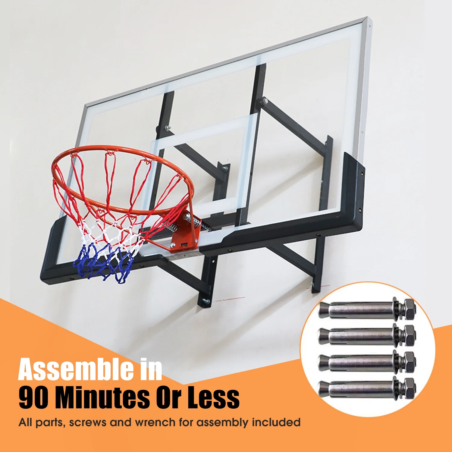 48in Basketball Backboard and Rim Combo, iFanze Professional Wall-Mounted Basketball Hoop with Shatterproof Polycarbonate Backboard for All Levels Indoor Outdoor Use