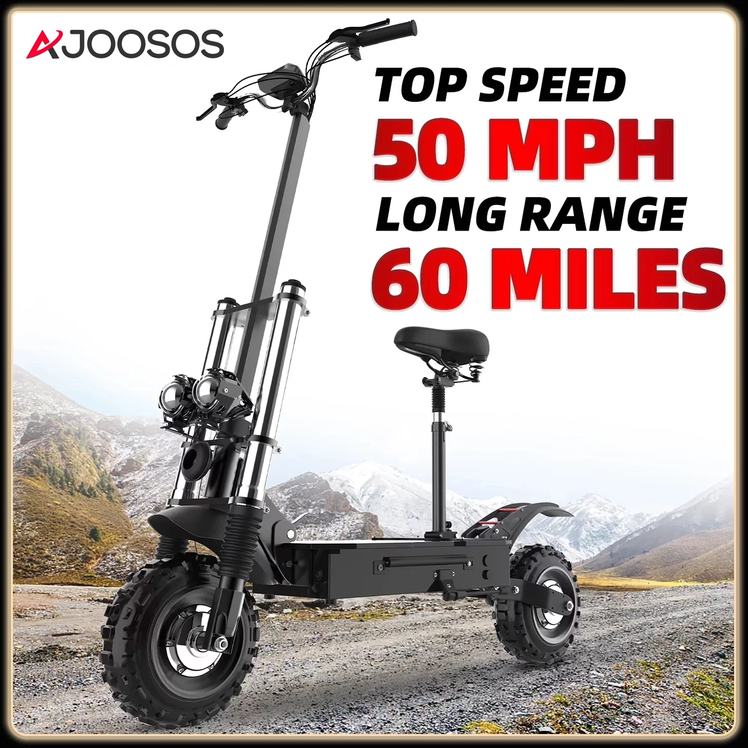 AJOOSOS X60 Electric Scooter Adults 50 mph Top Speed, 5600W Dual Motor, 60 Miles Long Range, 11″ Off-Road Tire, Hydraulic shock absorption, Foldable Electric Scooter with Seat