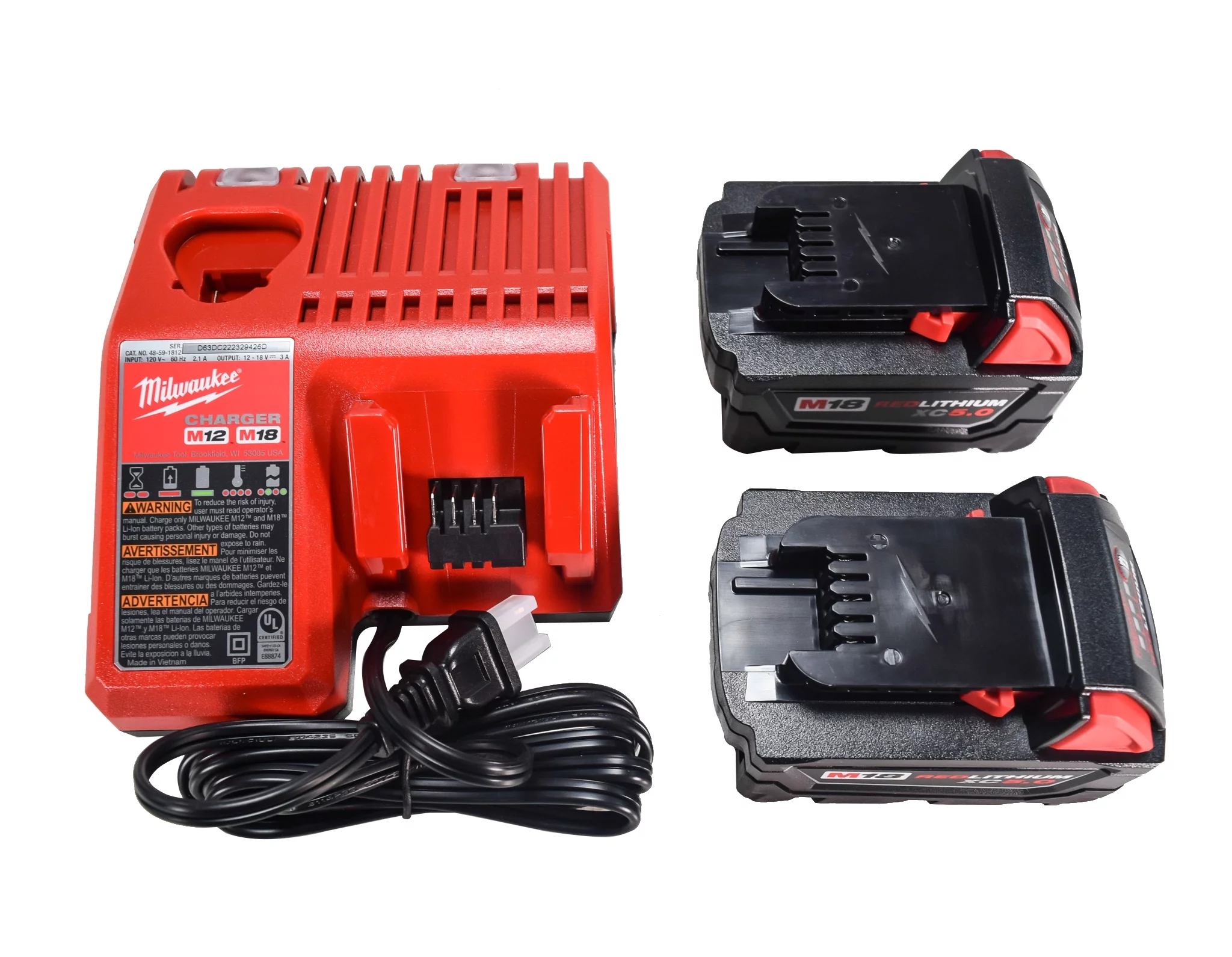 Milwaukee M18 18-Volt Lithium-Ion XC Starter Kit with Two 5.0Ah Batteries / Charger (48-59-1852B)