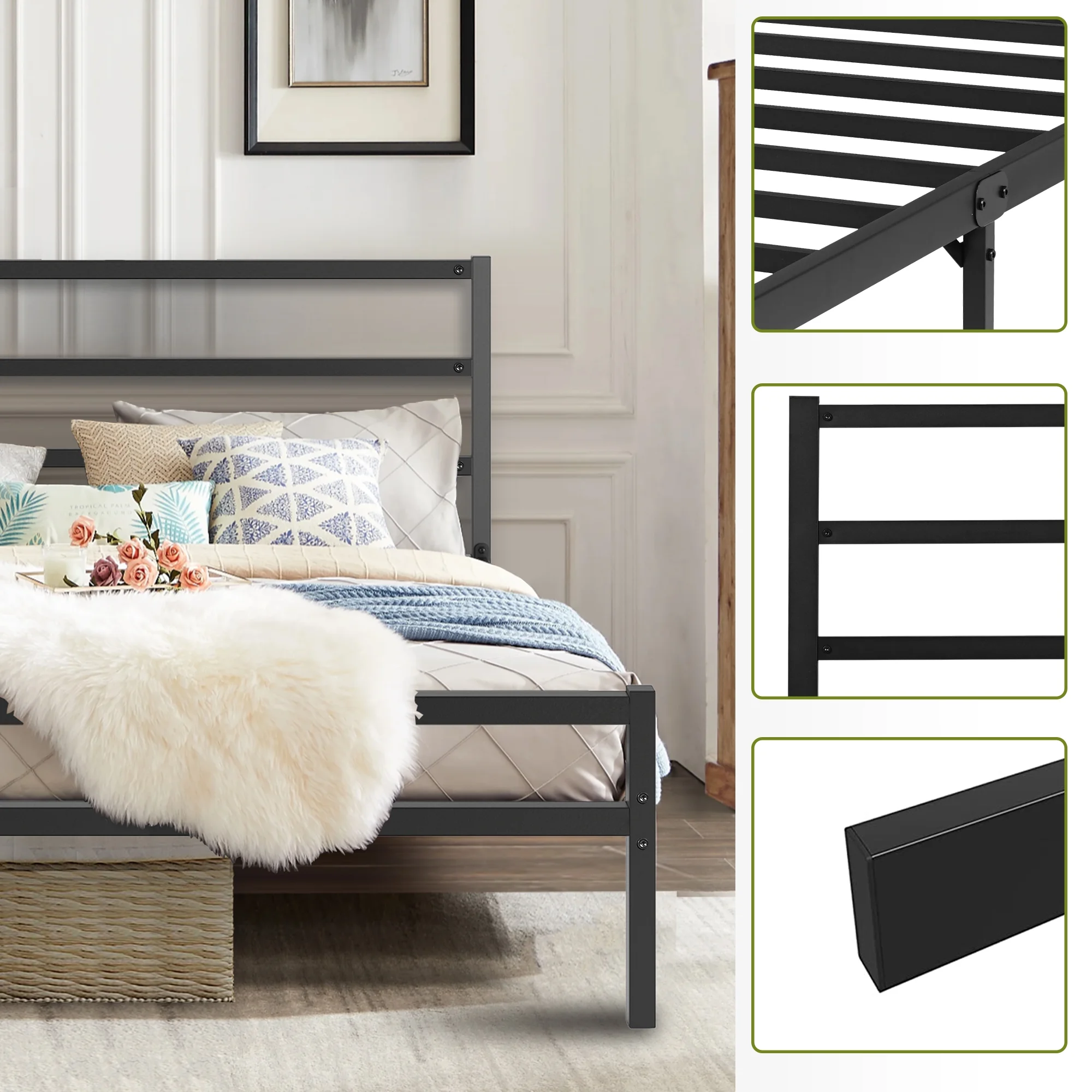 Sesslife Twin Bed Frame, Metal Platform Bed Frame with Headboard, Underbed Storage Space, Noise Free, No Box Spring Needed, Bedroom Furniture